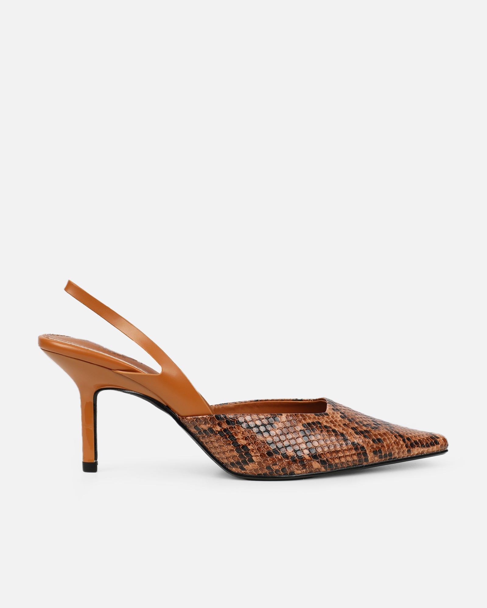 Romilly Tan Snake Effect Sling Back Court Shoes | SIMMI London