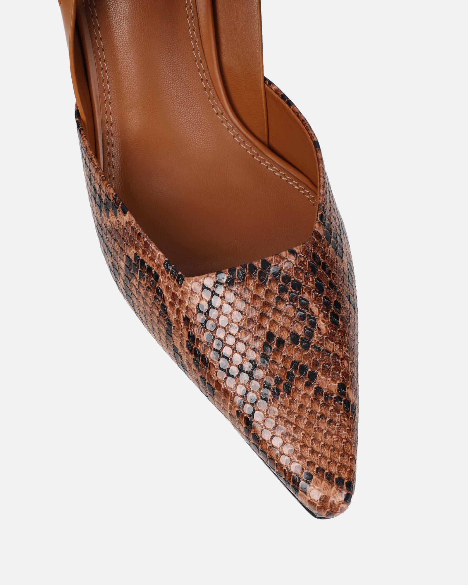 Romilly Tan Snake Effect Sling Back Court Shoes | SIMMI London