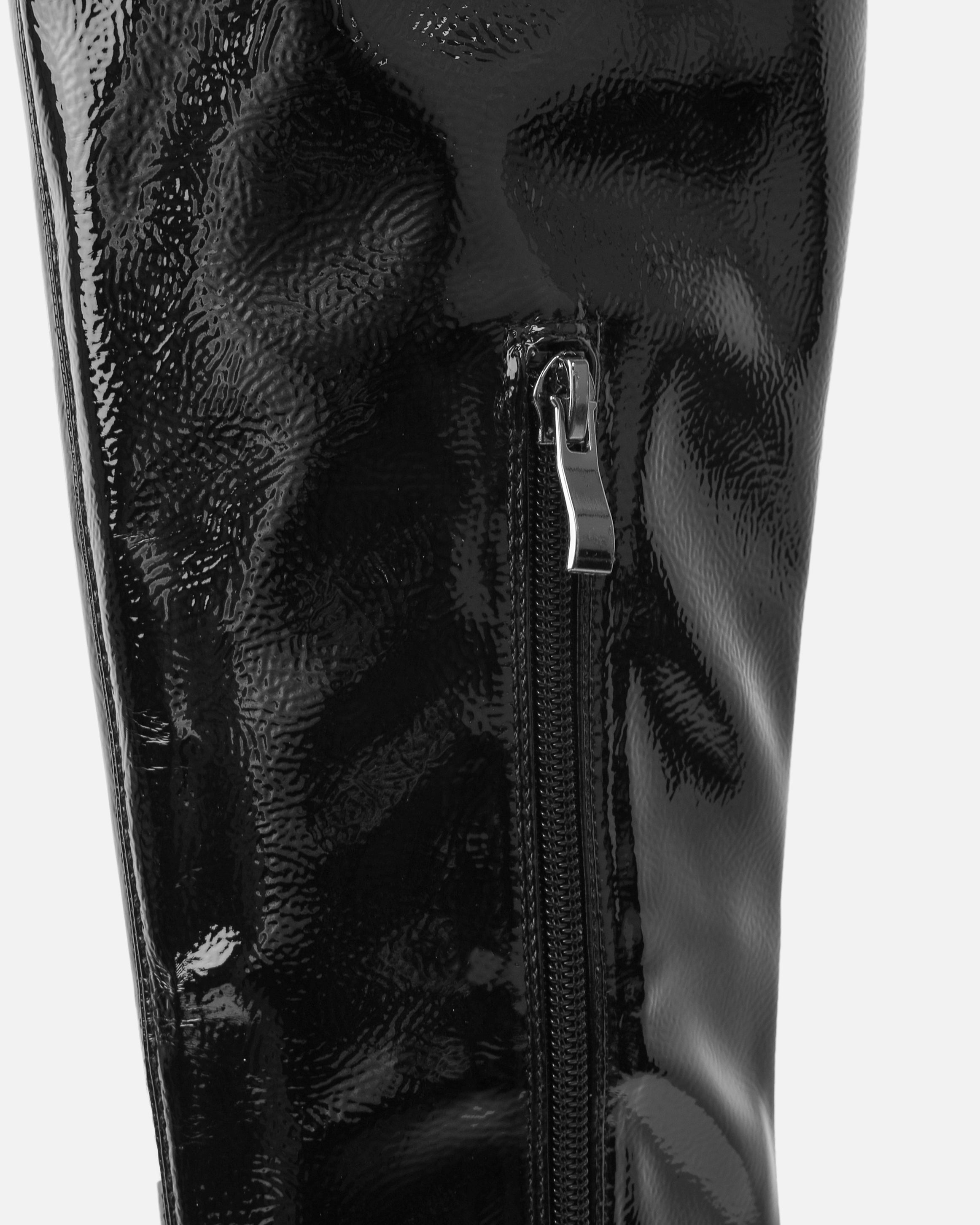 Ron Black Stretch Patent Block Heel Knee Boots | SIMMI London