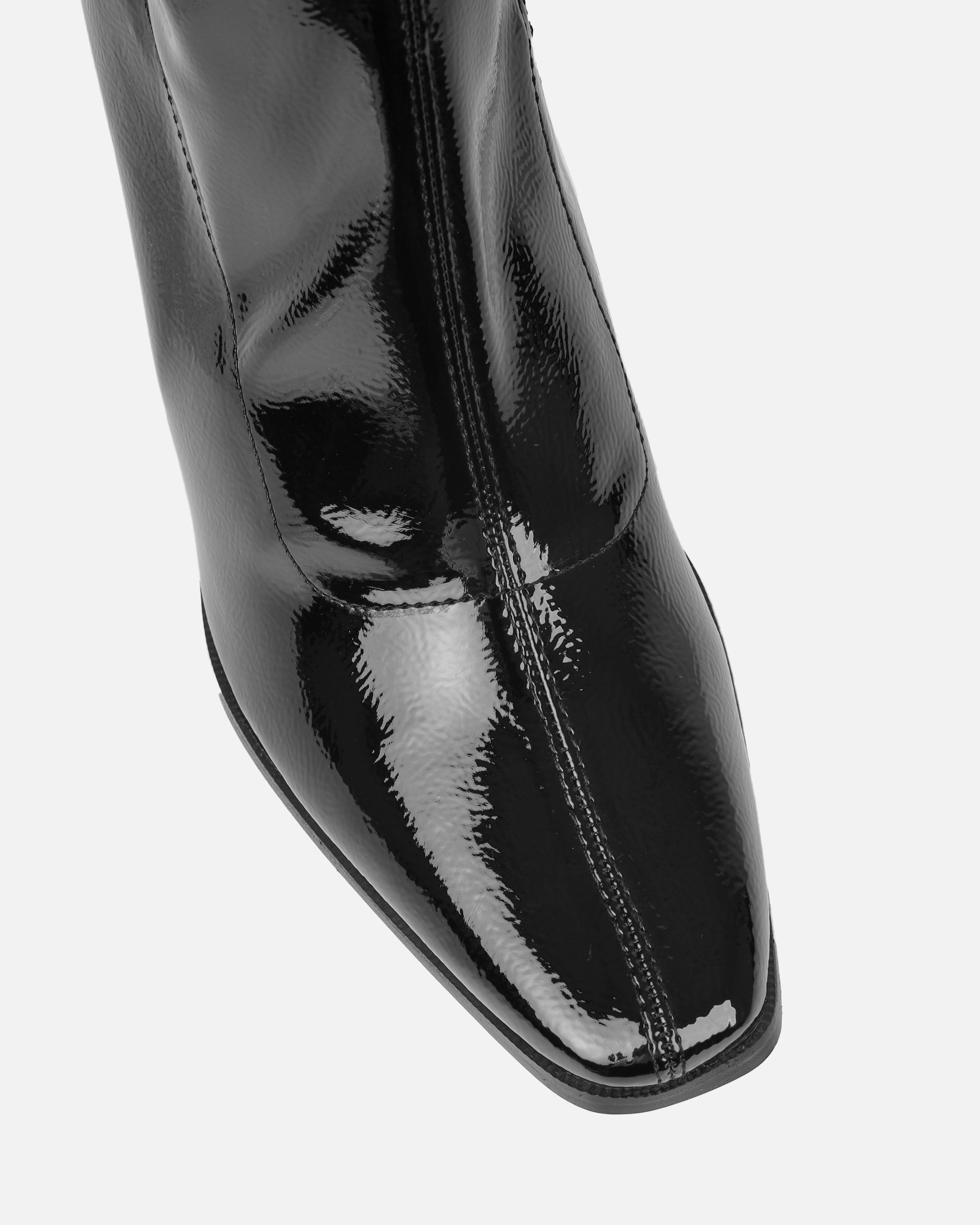 Ron Black Stretch Patent Block Heel Knee Boots | SIMMI London
