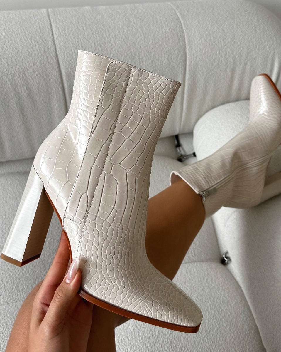 Ronald Stone Faux Croc Block Heeled Ankle Boots | SIMMI London