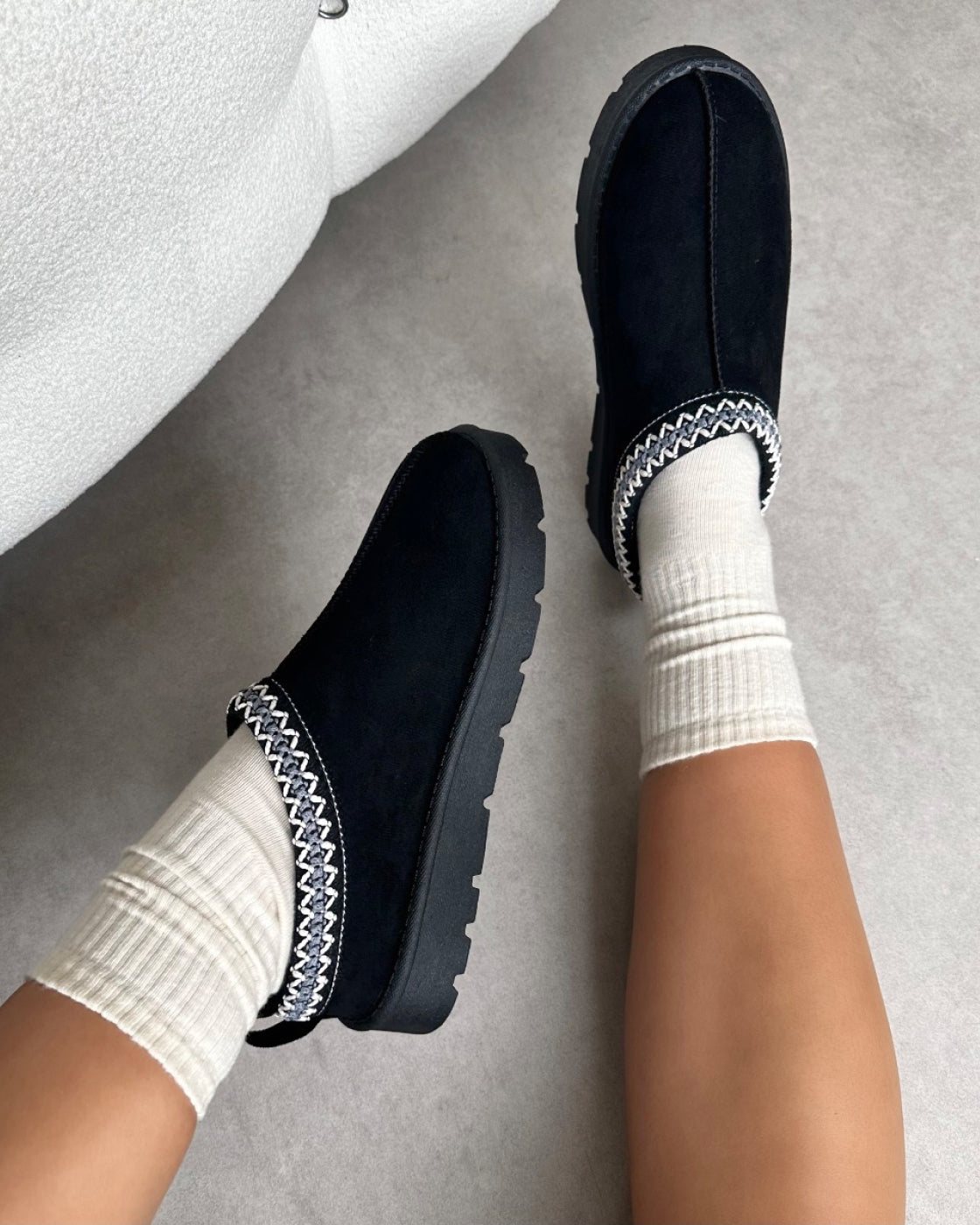 Rorie Black Faux Suede Slippers | SIMMI London