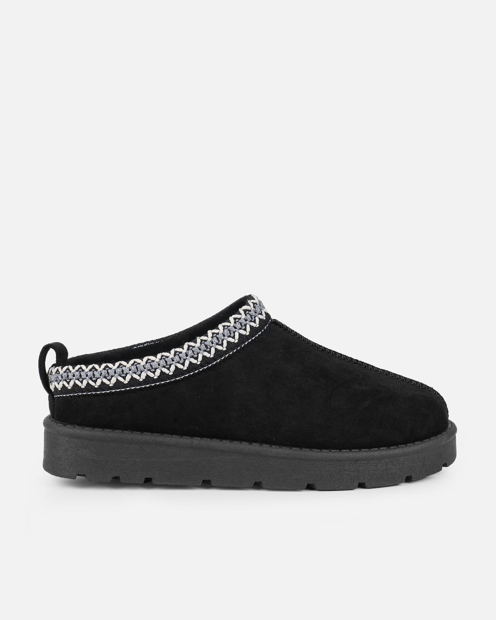 Rorie Black Faux Suede Slippers | SIMMI London
