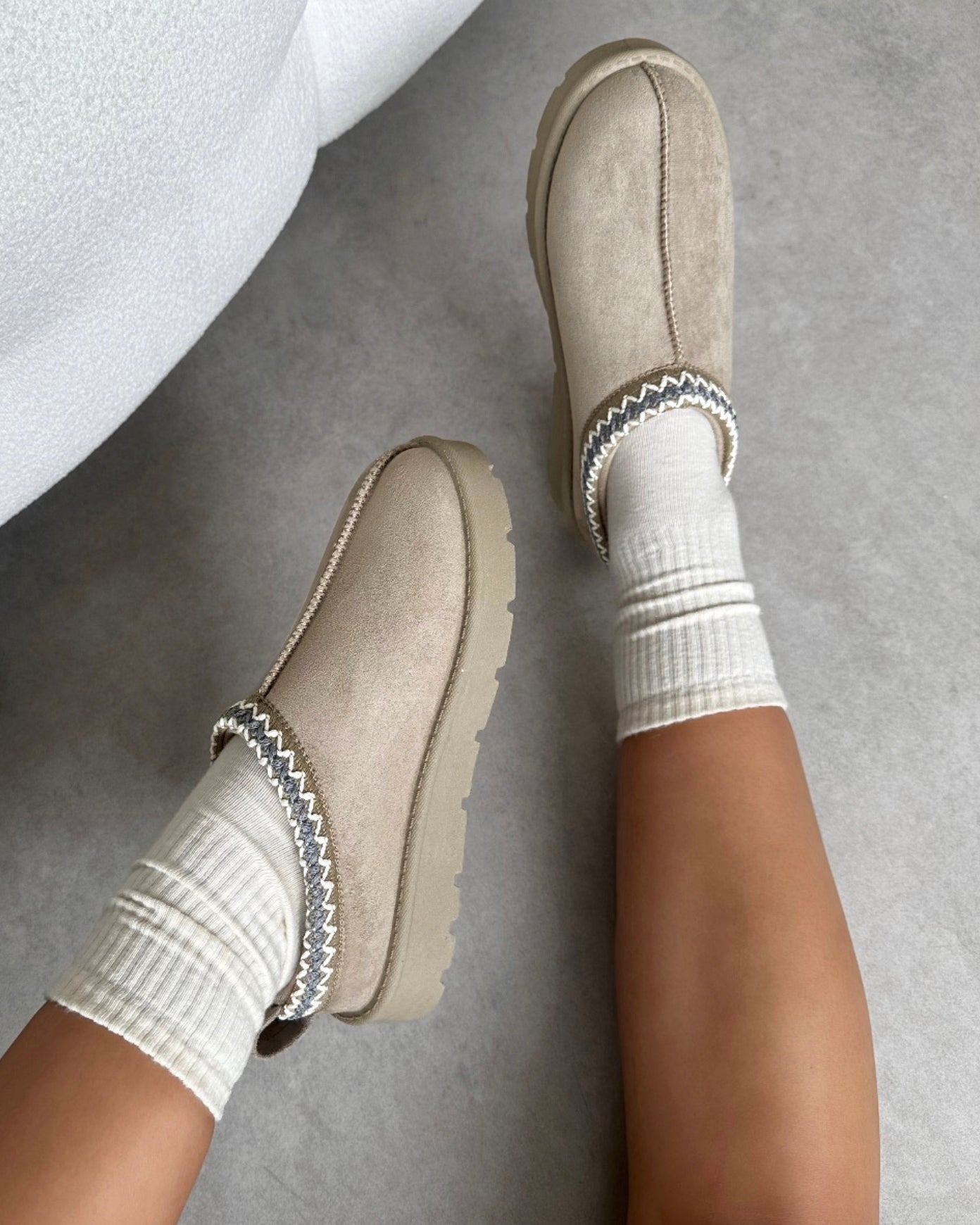 Rorie Grey Faux Suede Slippers | SIMMI London