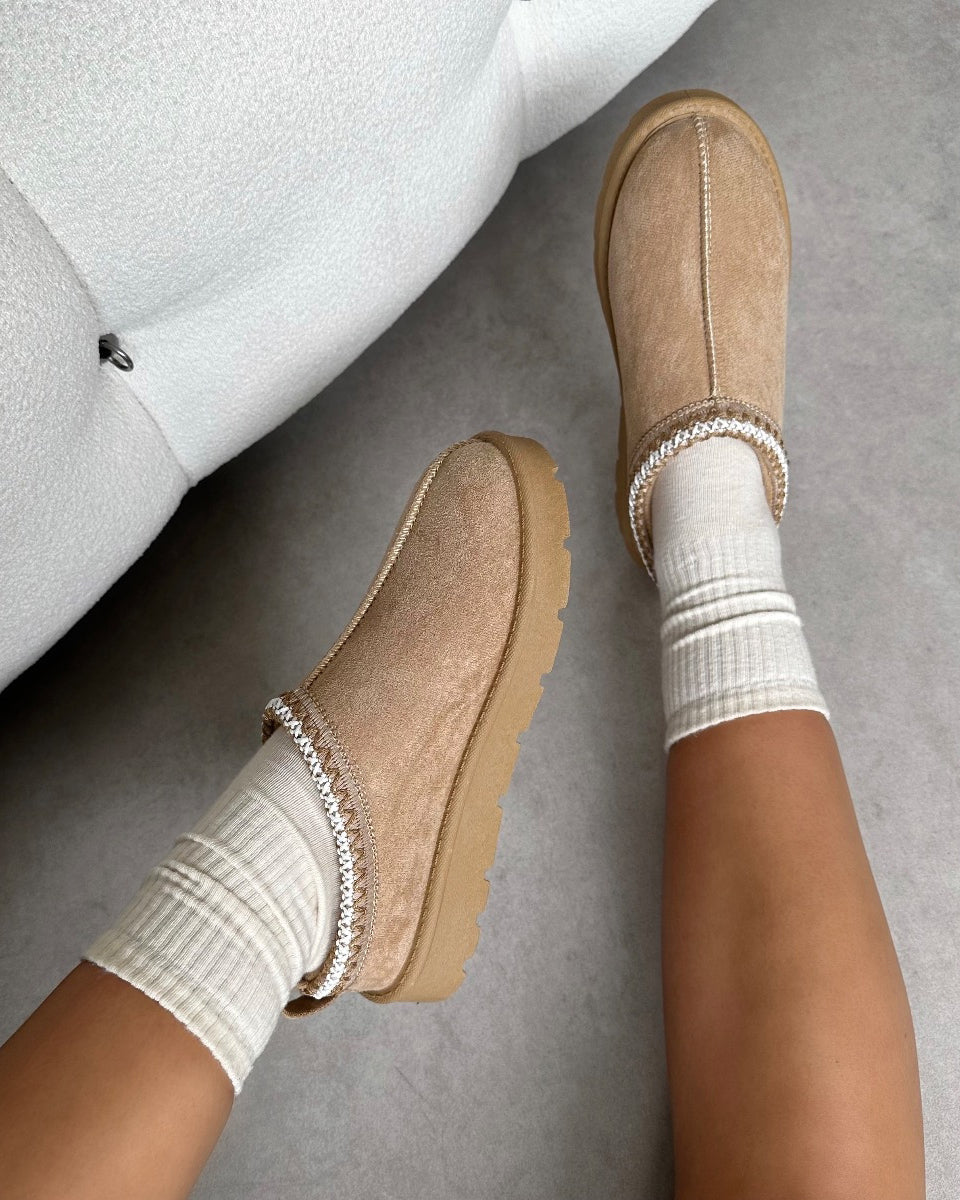 Rorie Sand Faux Suede Slippers | SIMMI London