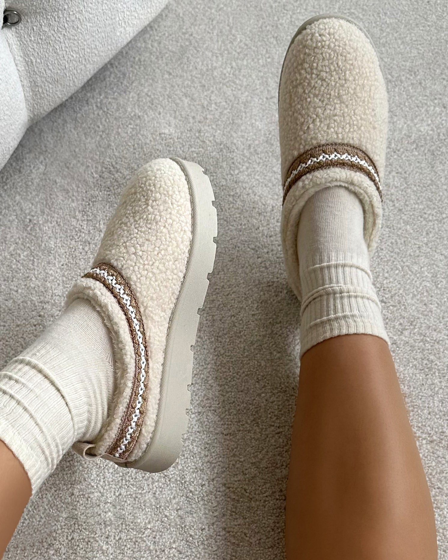 Darick Beige Borg Backless Slippers | SIMMI London