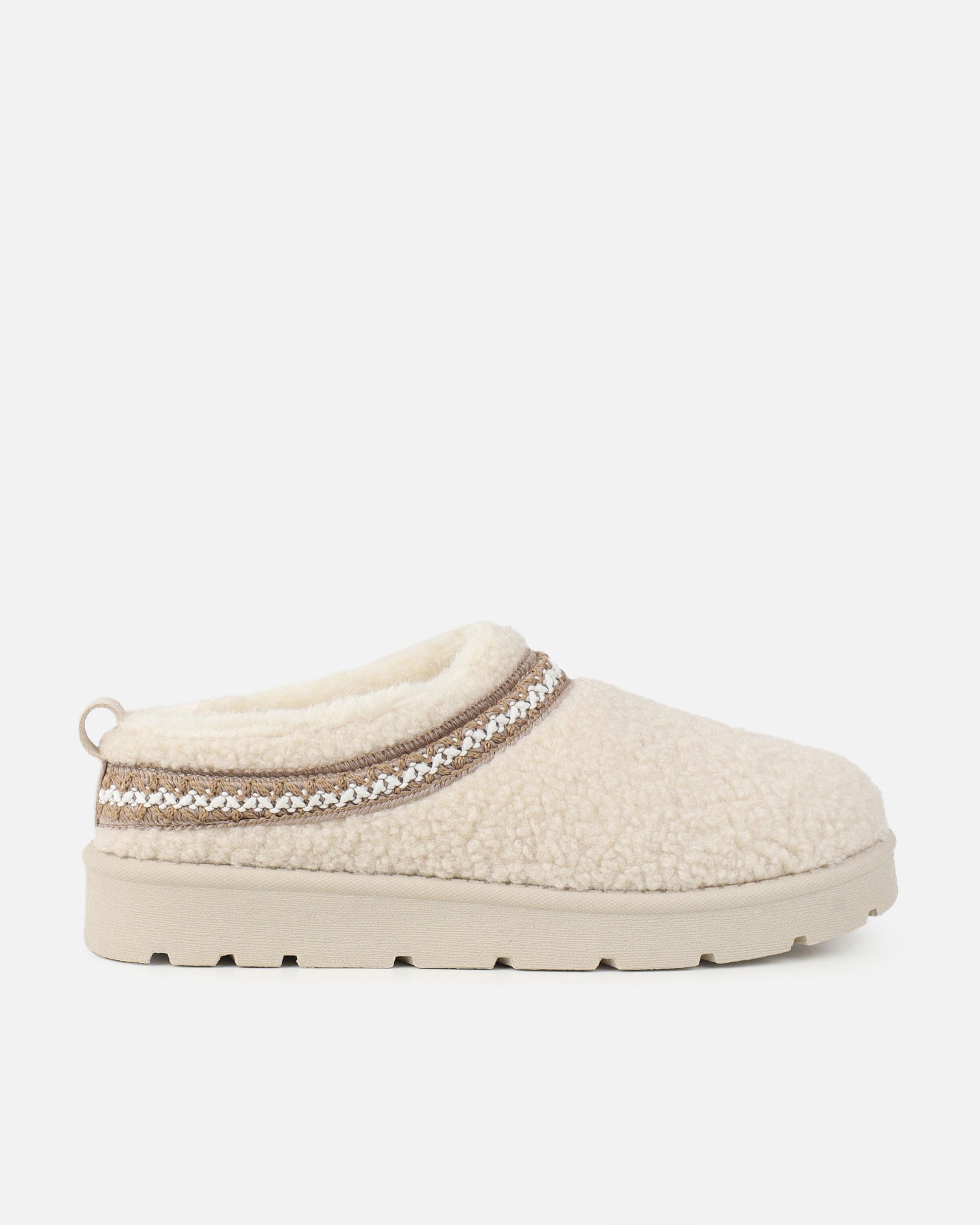 Darick Beige Borg Backless Slippers | SIMMI London