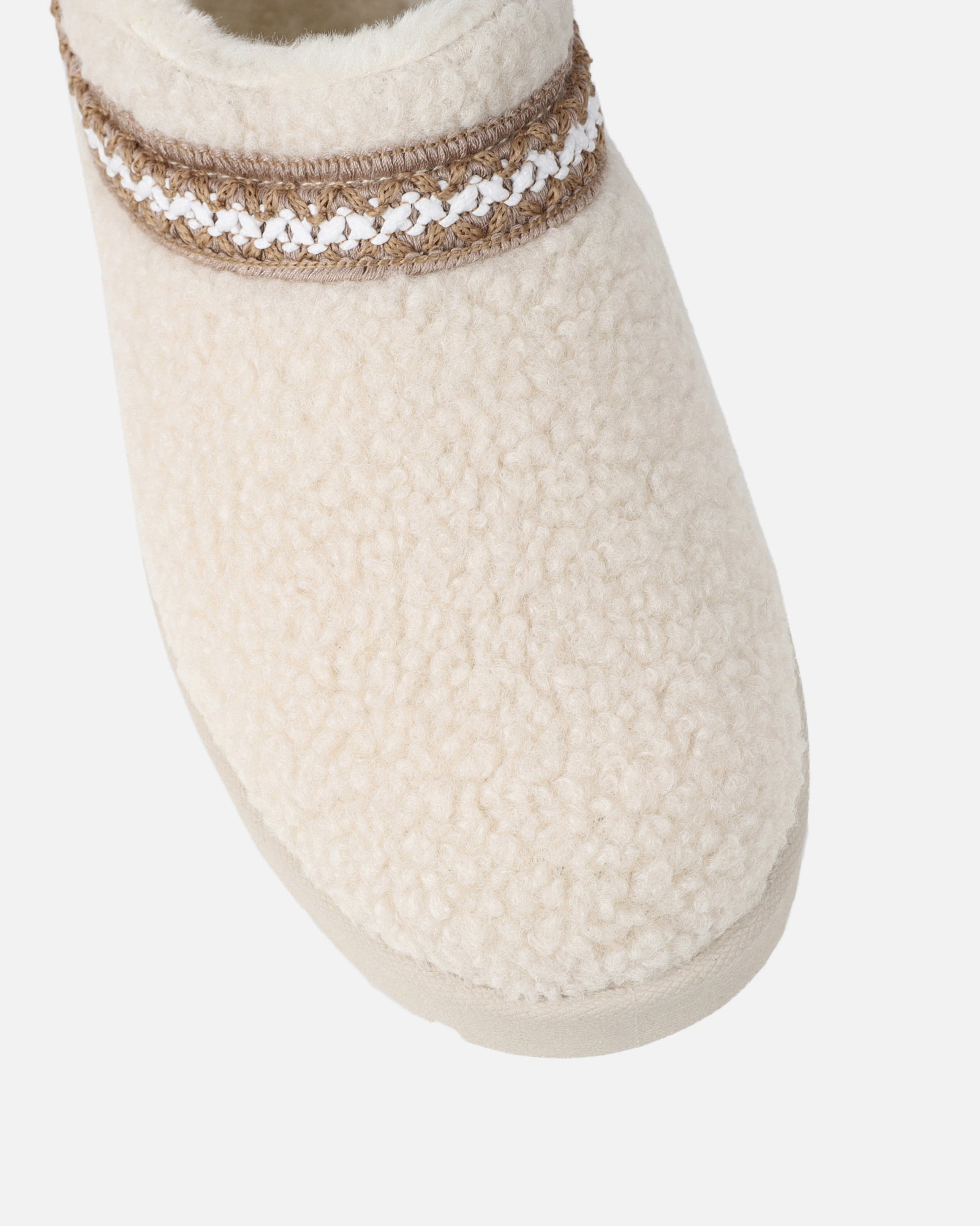 Darick Beige Borg Backless Slippers | SIMMI London