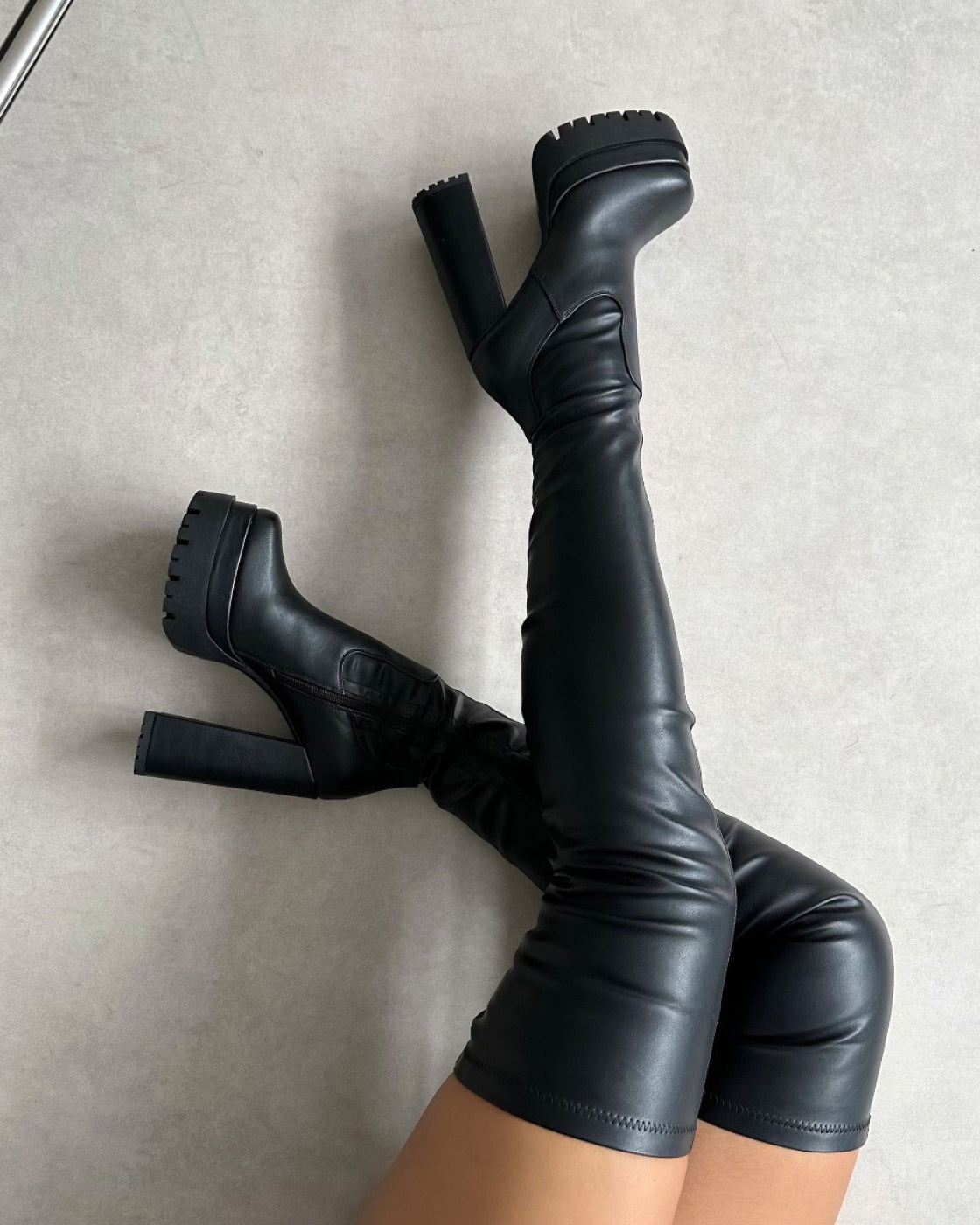 Ebenezer Black Thigh High Chunky Platform Boots | SIMMI London