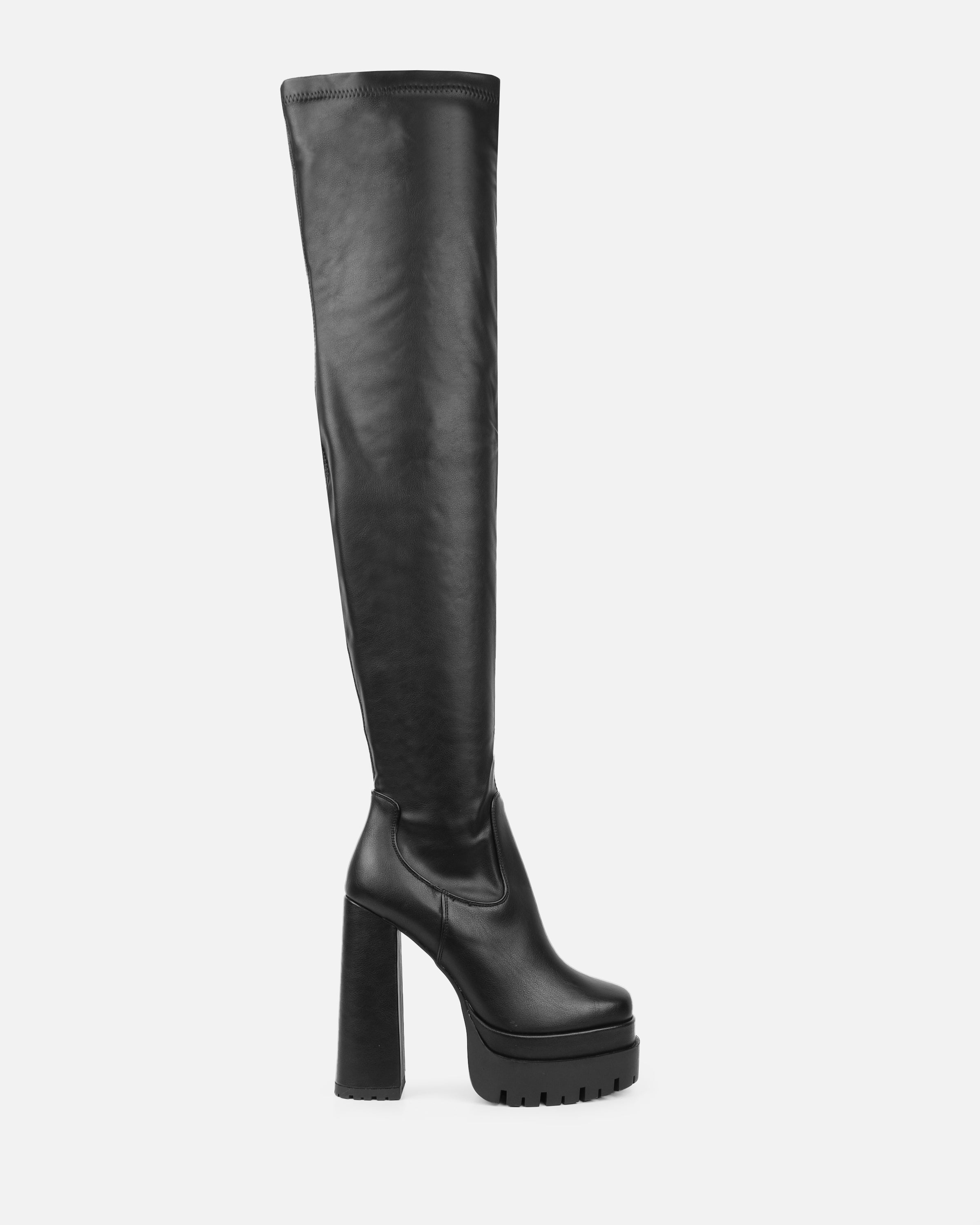 Ebenezer Black Thigh High Chunky Platform Boots | SIMMI London