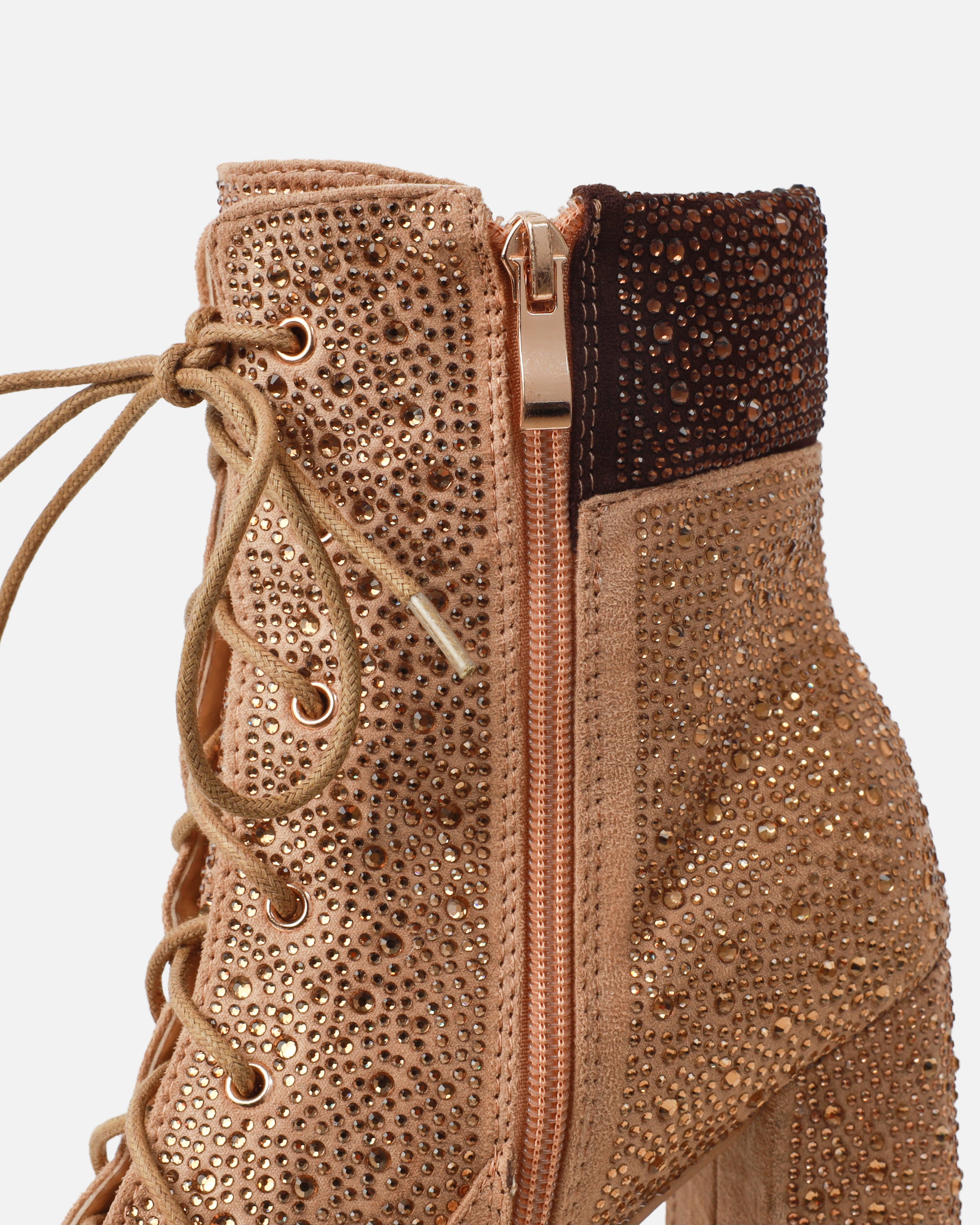 Reigan Beige Diamante Platform Lace Up Boots | SIMMI London