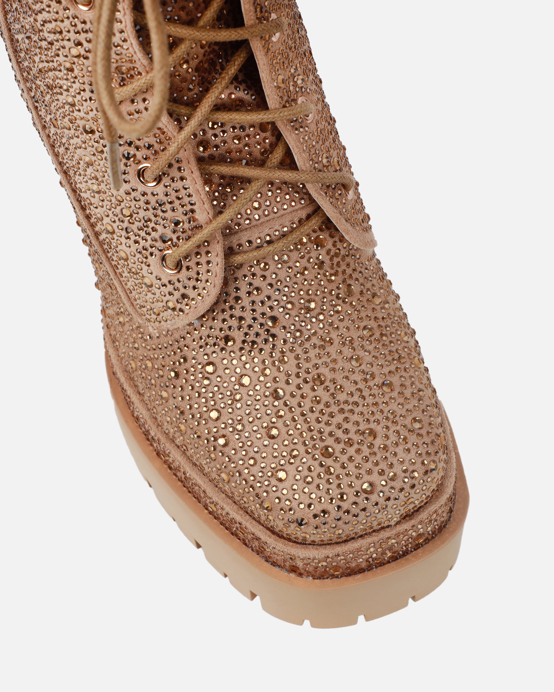 Reigan Beige Diamante Platform Lace Up Boots | SIMMI London