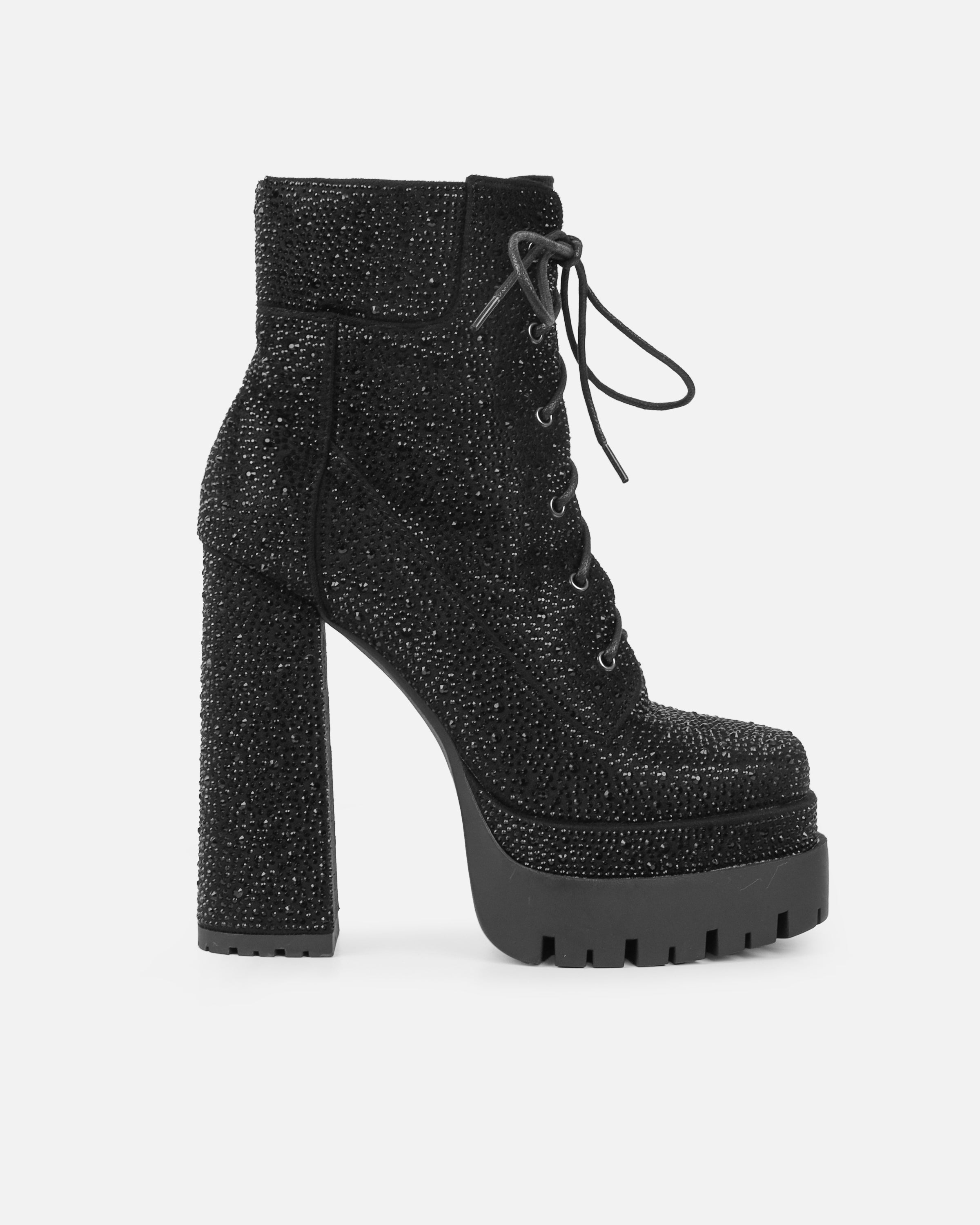 Reigan Black Diamante Platform Lace Up Boots | SIMMI London
