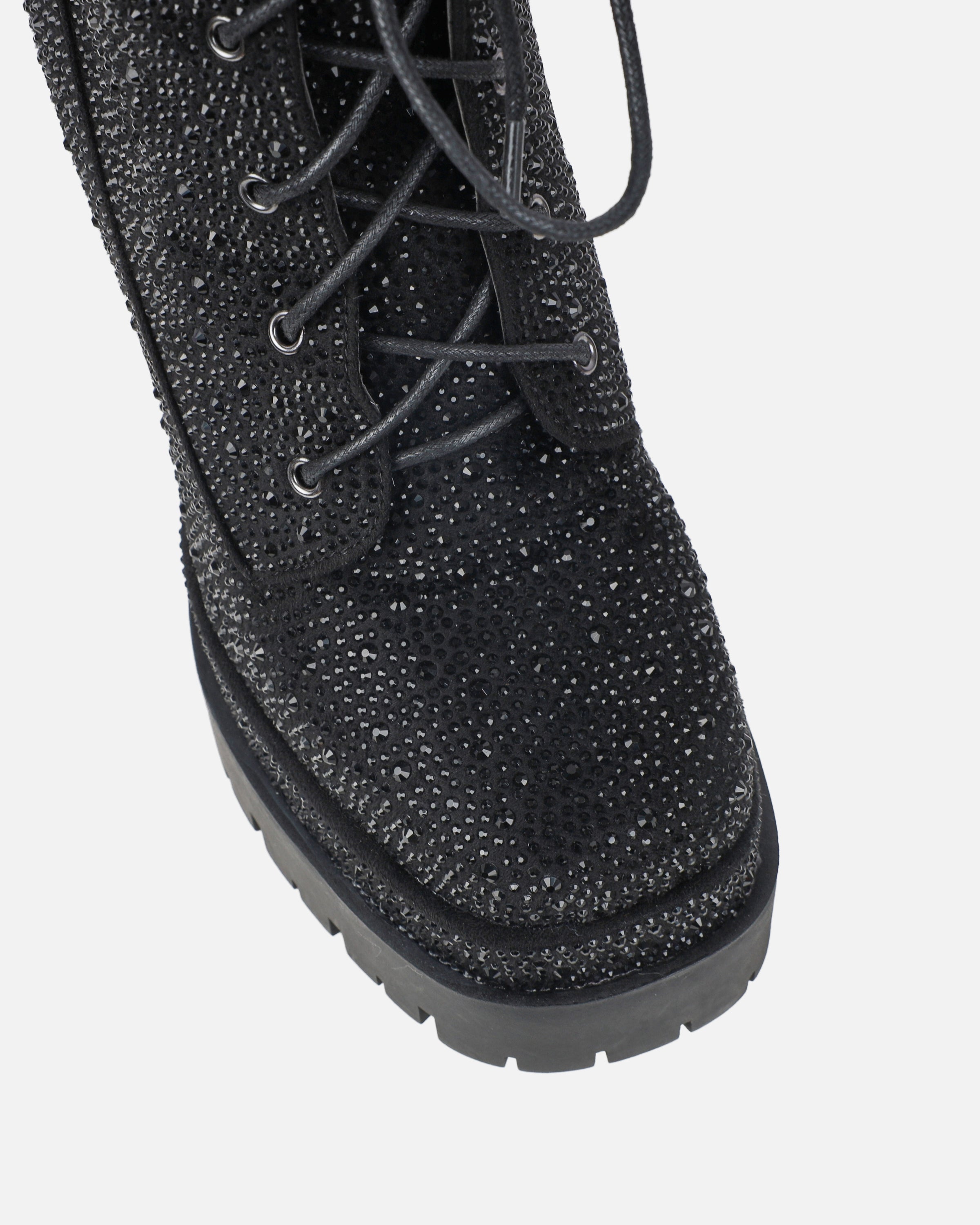 Reigan Black Diamante Platform Lace Up Boots | SIMMI London