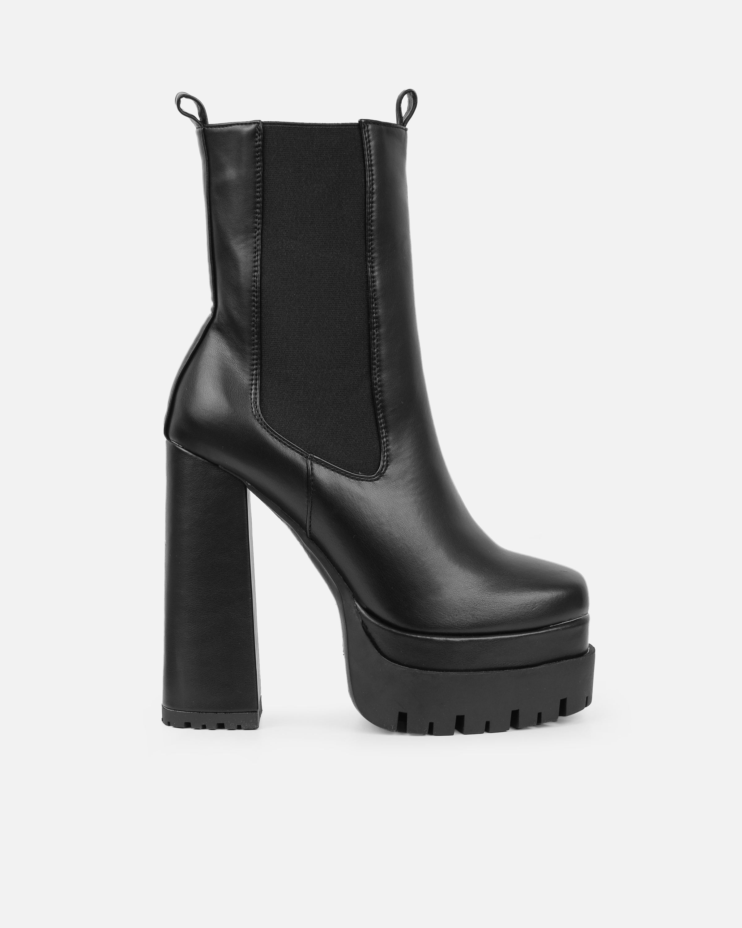 Reiss Black Chunky Chelsea Platform Block Heel Ankle Boots | SIMMI London