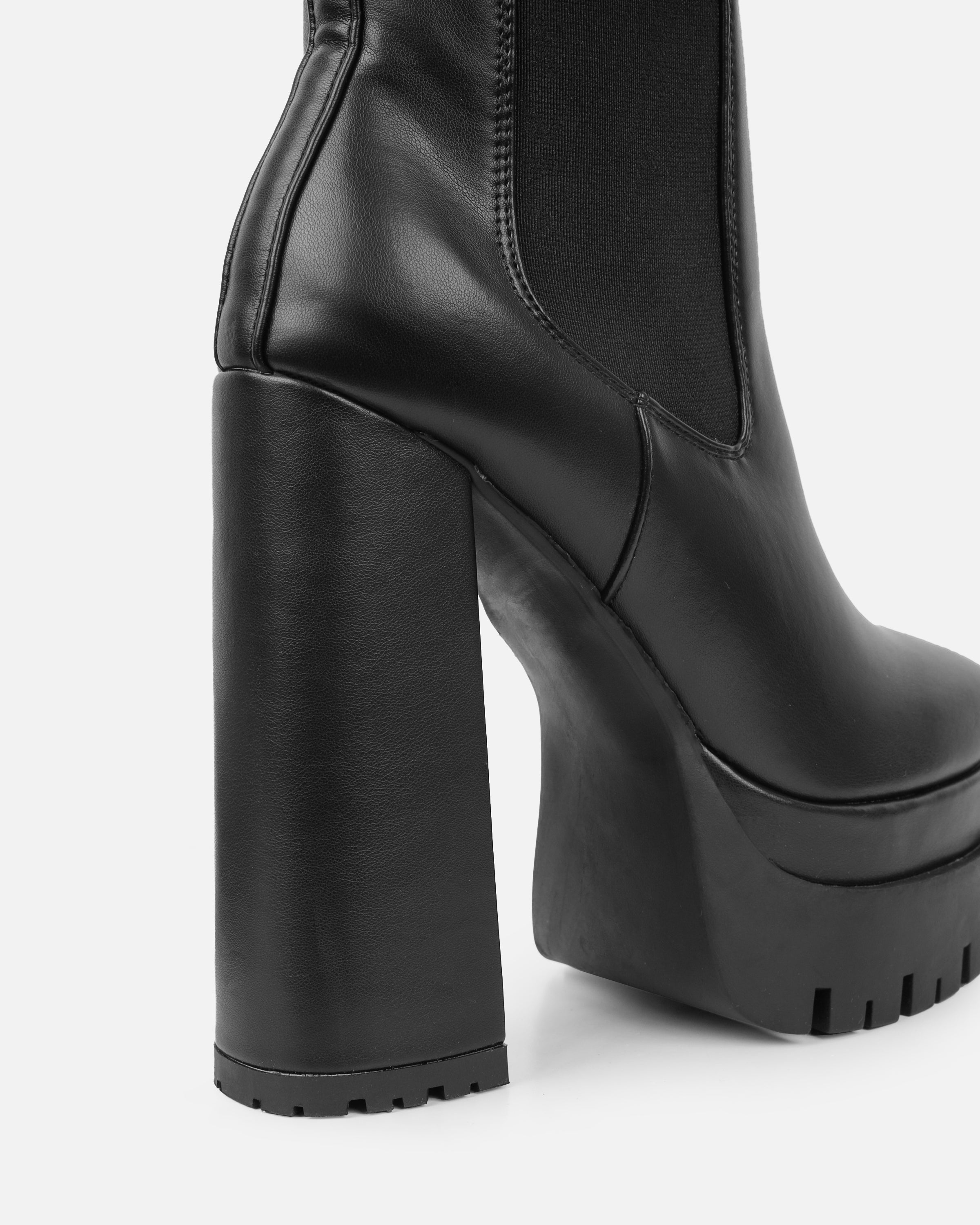 Reiss Black Chunky Chelsea Platform Block Heel Ankle Boots | SIMMI London