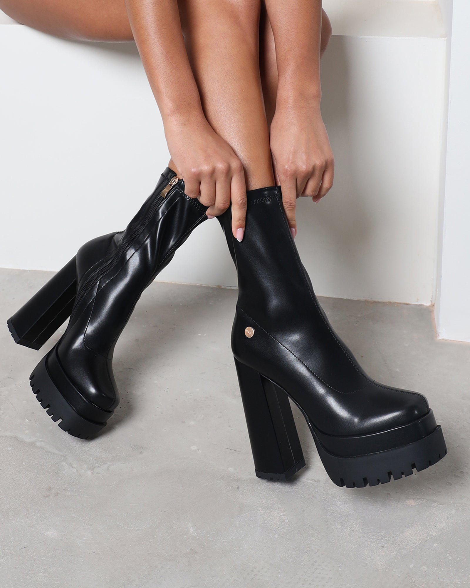 Eamon Black Stretch Platform Ankle Boots | SIMMI London