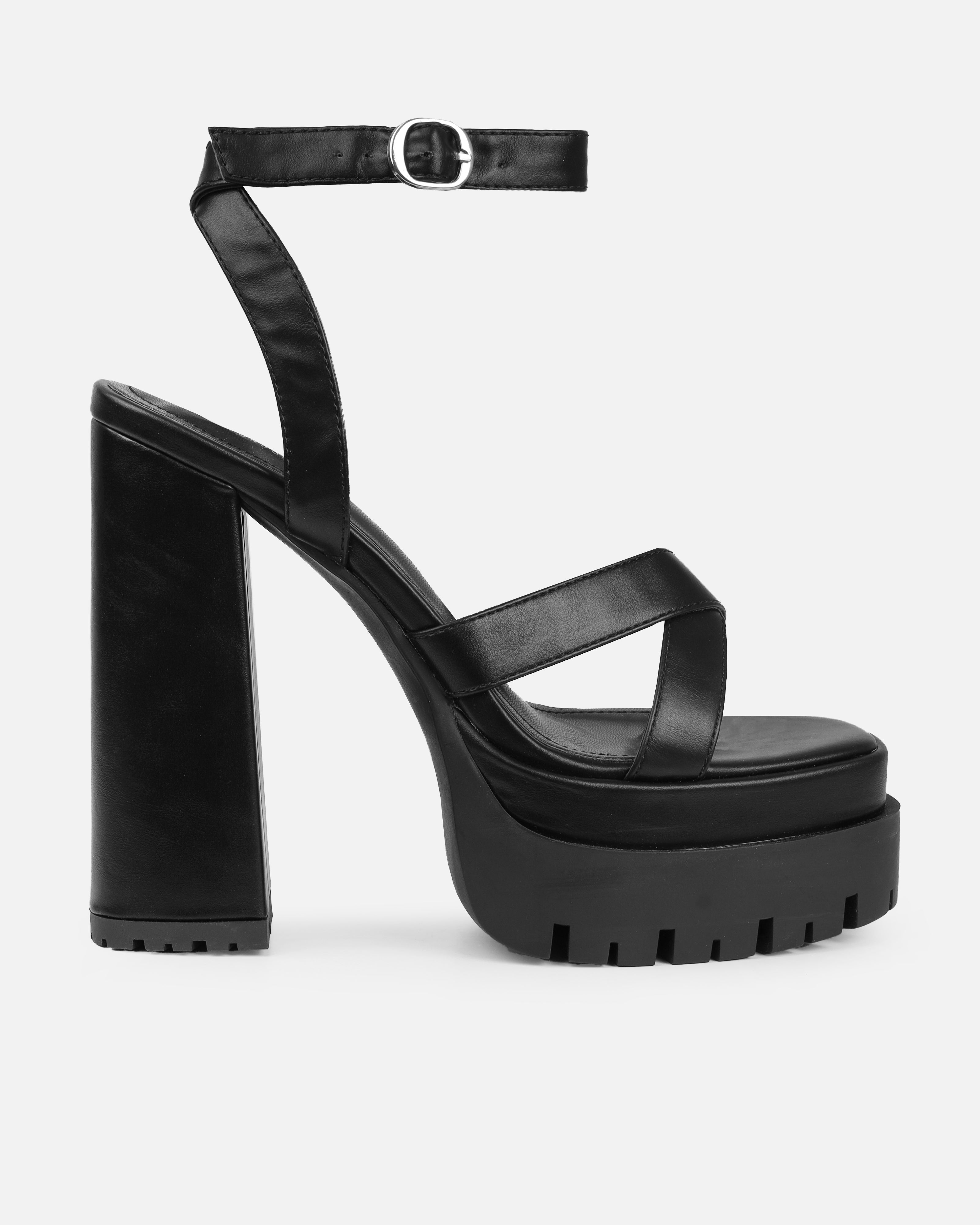 Roshan Black Platform Block Heels | SIMMI London