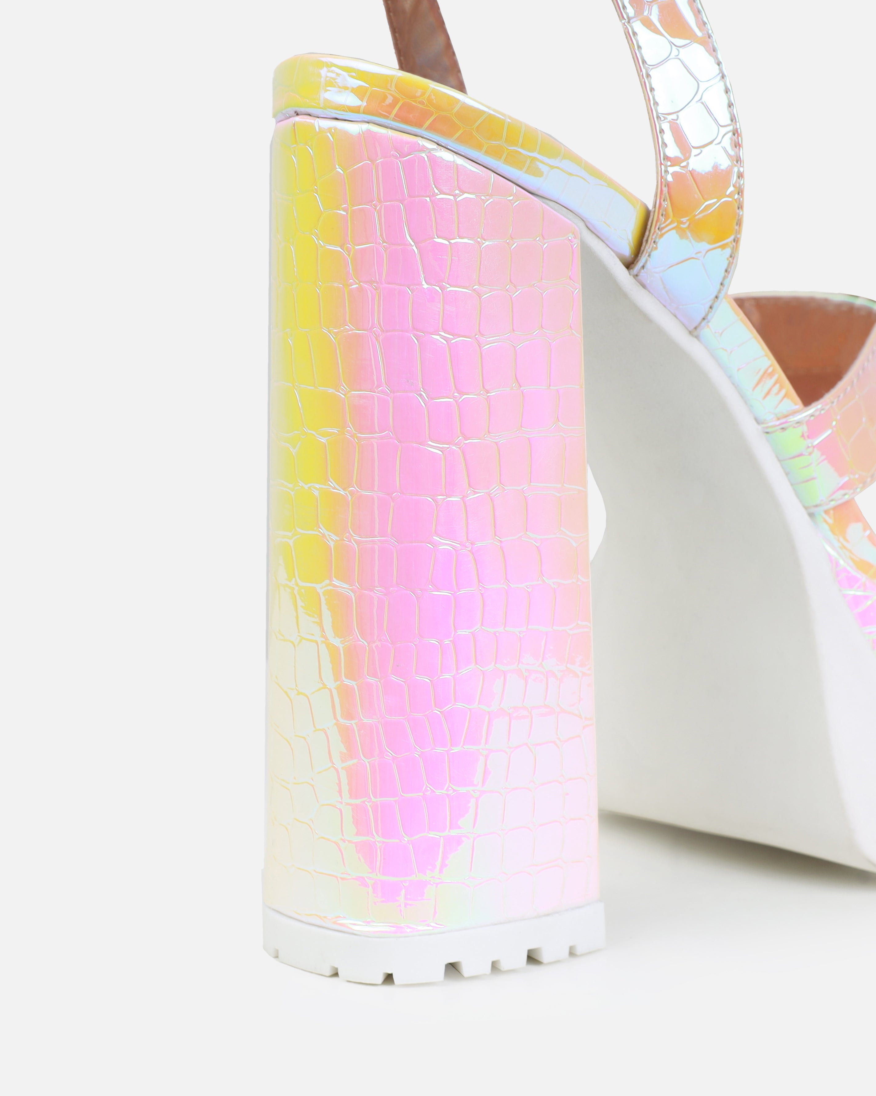 Roshan Iridescent Faux Snake Print Platform Block Heels | SIMMI London