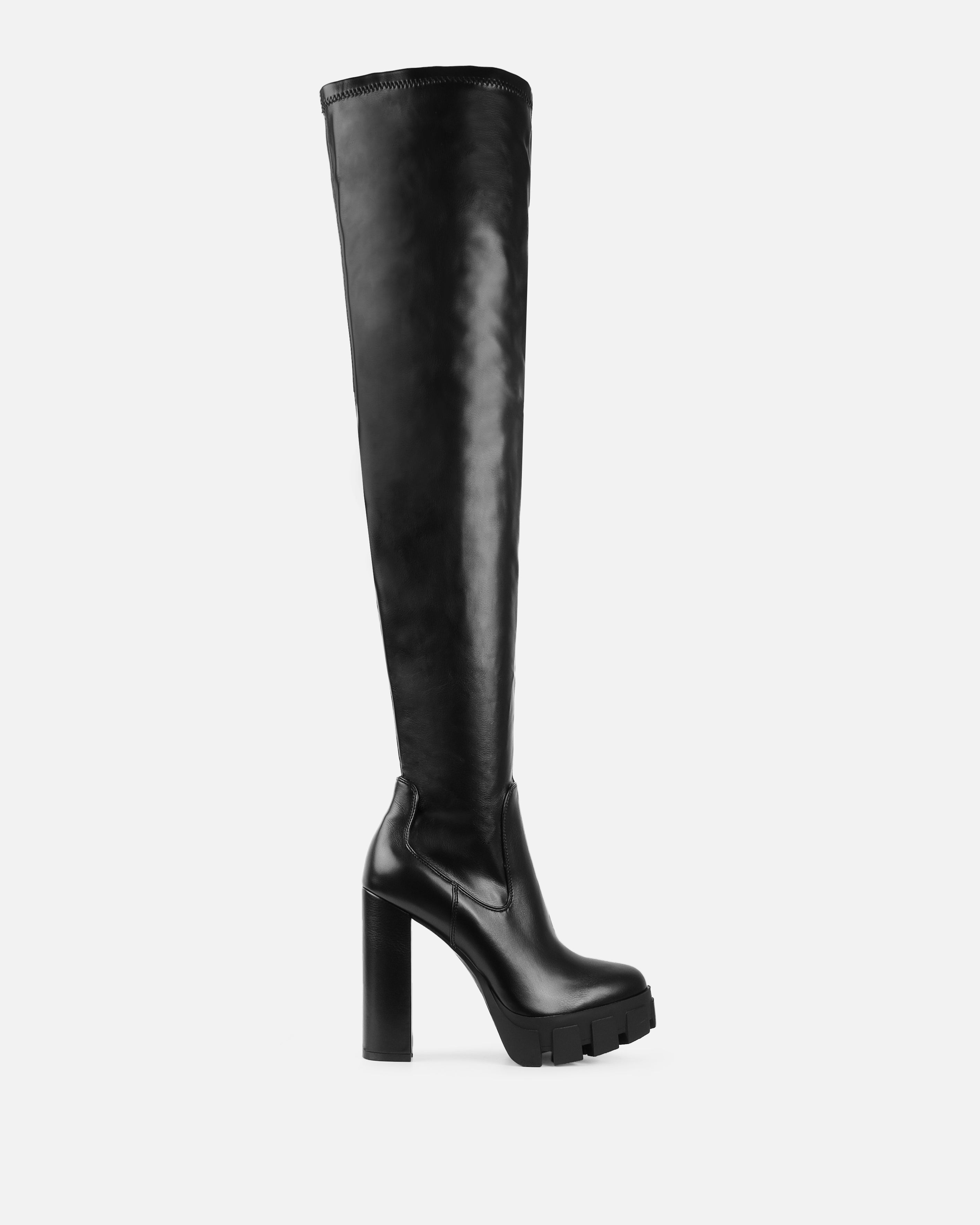 Leonardo Black Chunky Heeled Thigh High Boots SIMMI London