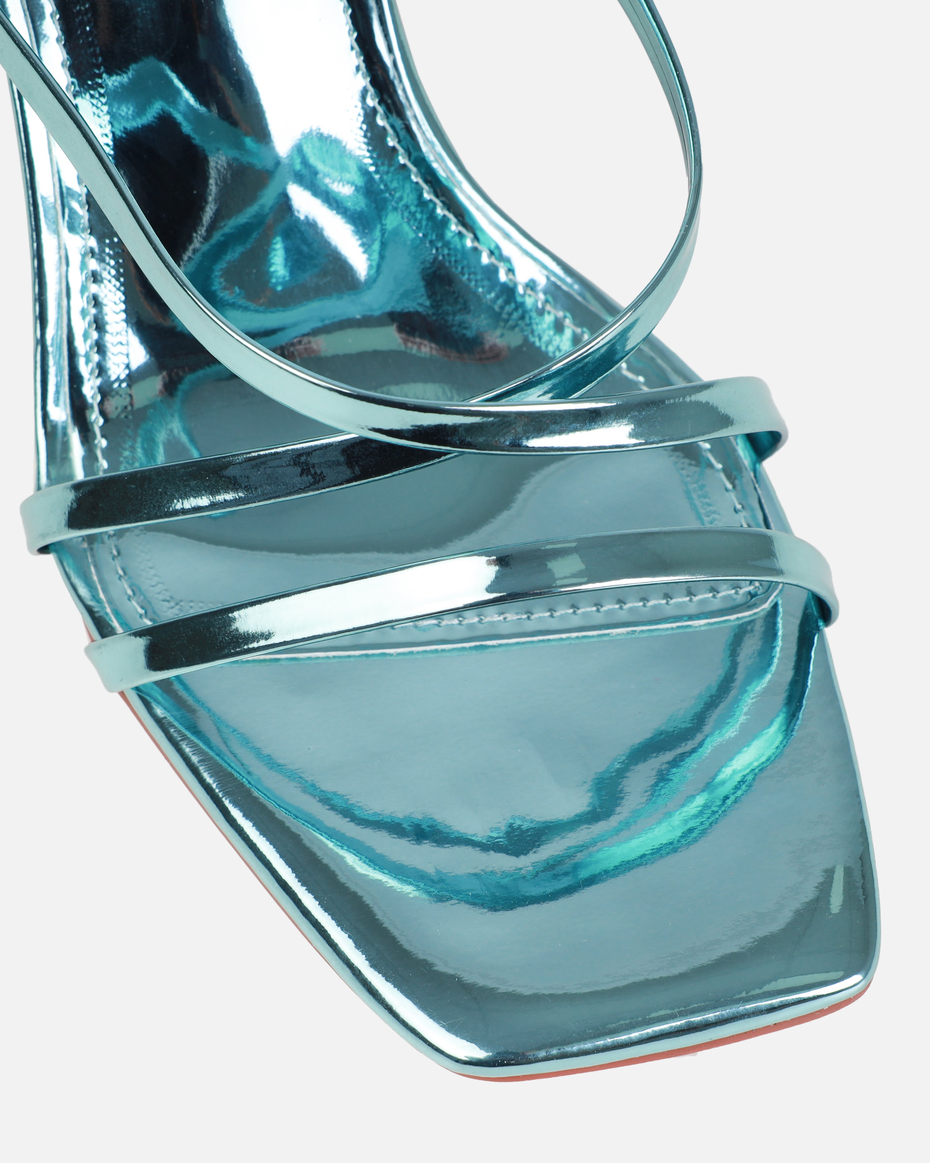 Roze Aqua Blue Metallic Gem Block Heels | SIMMI London