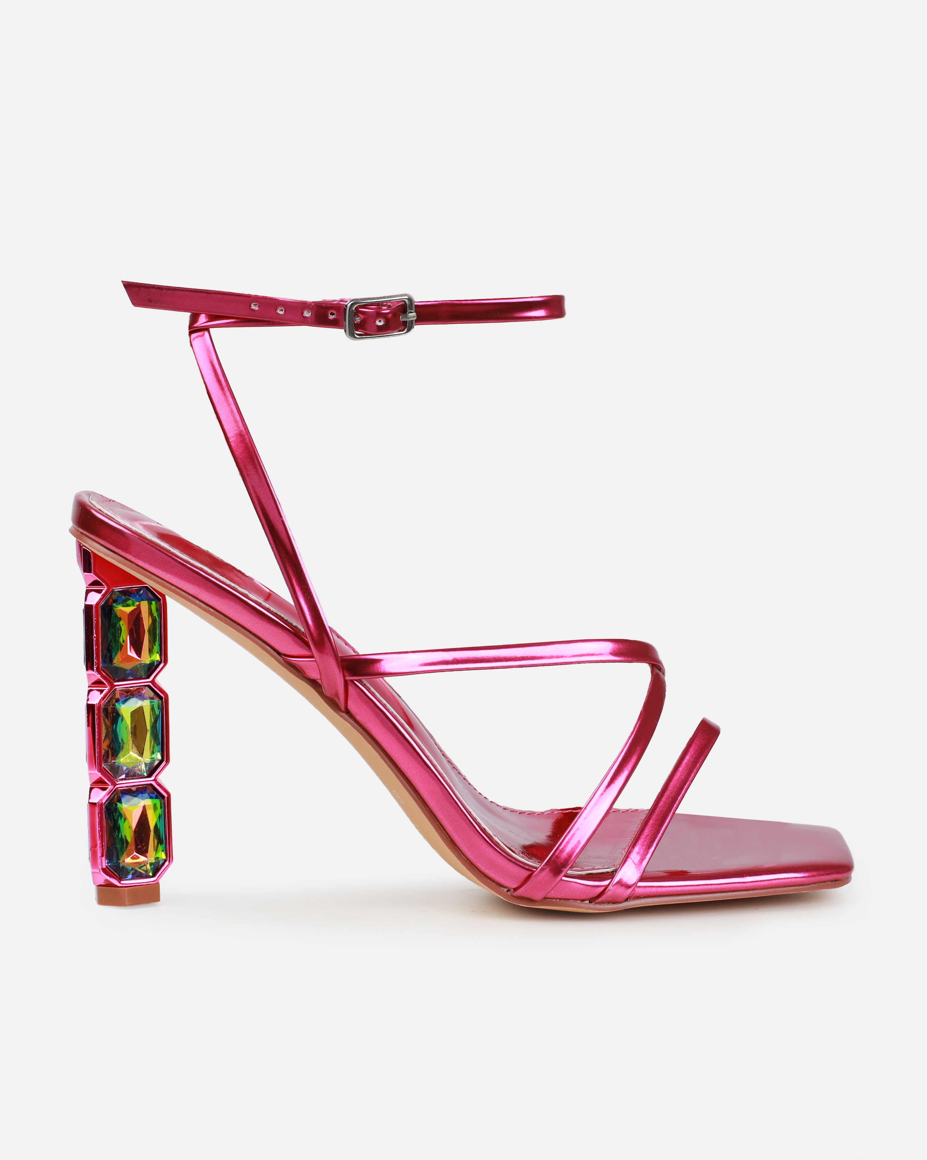 Roze Fuchsia Pink Metallic Gem Block Heels | SIMMI London