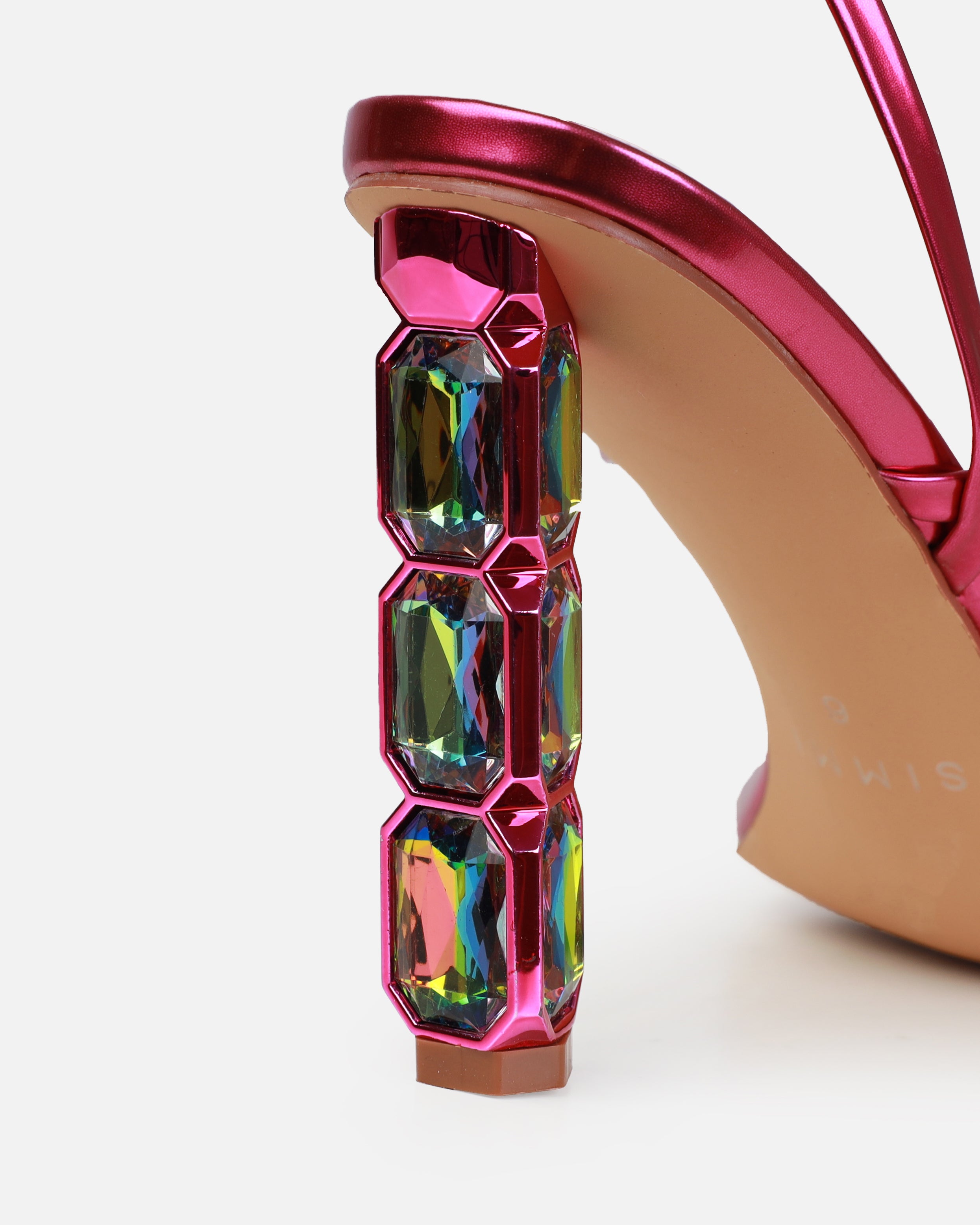 Roze Fuchsia Pink Metallic Gem Block Heels | SIMMI London