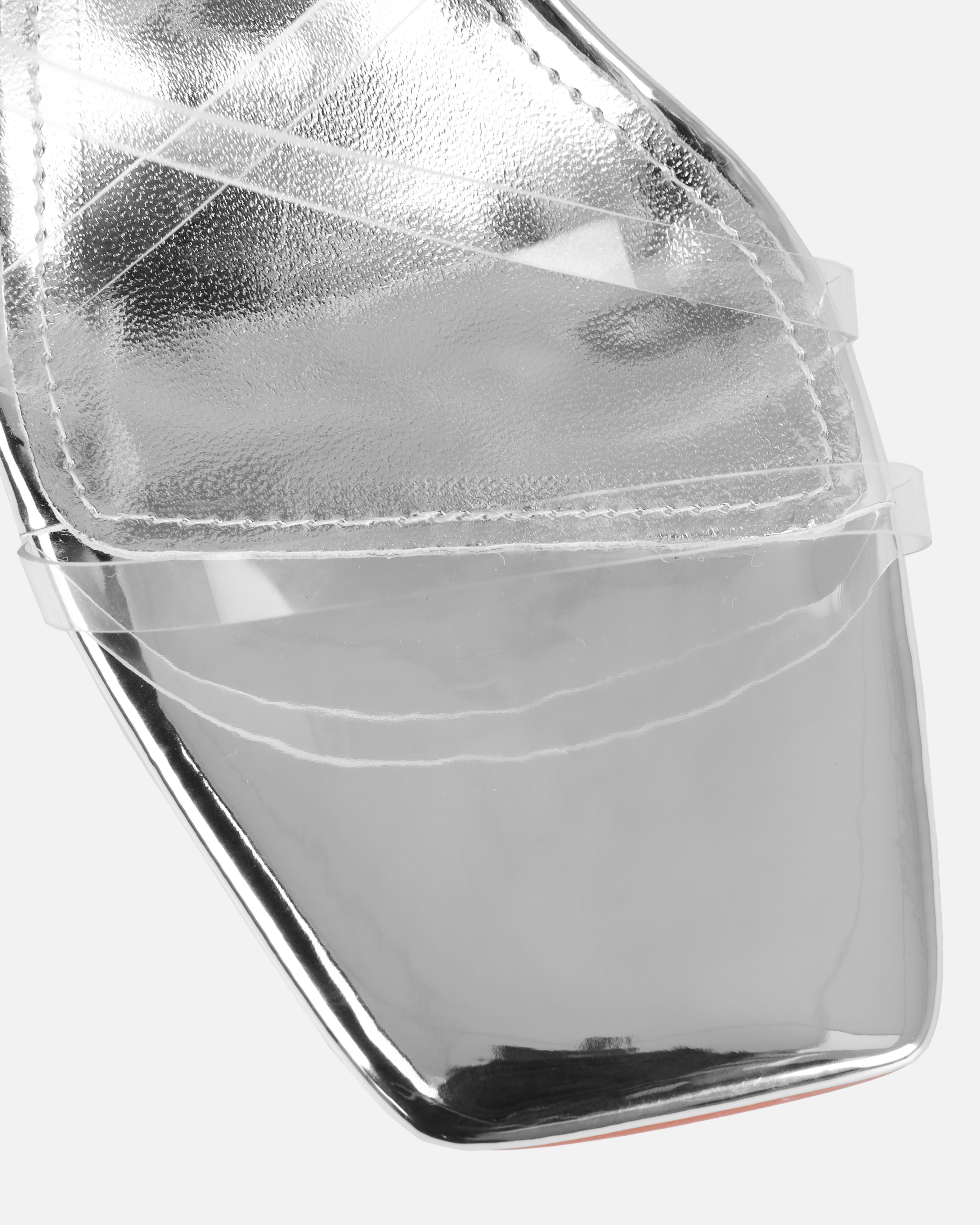 Roze Silver Metallic Clear Gem Block Heels | SIMMI London