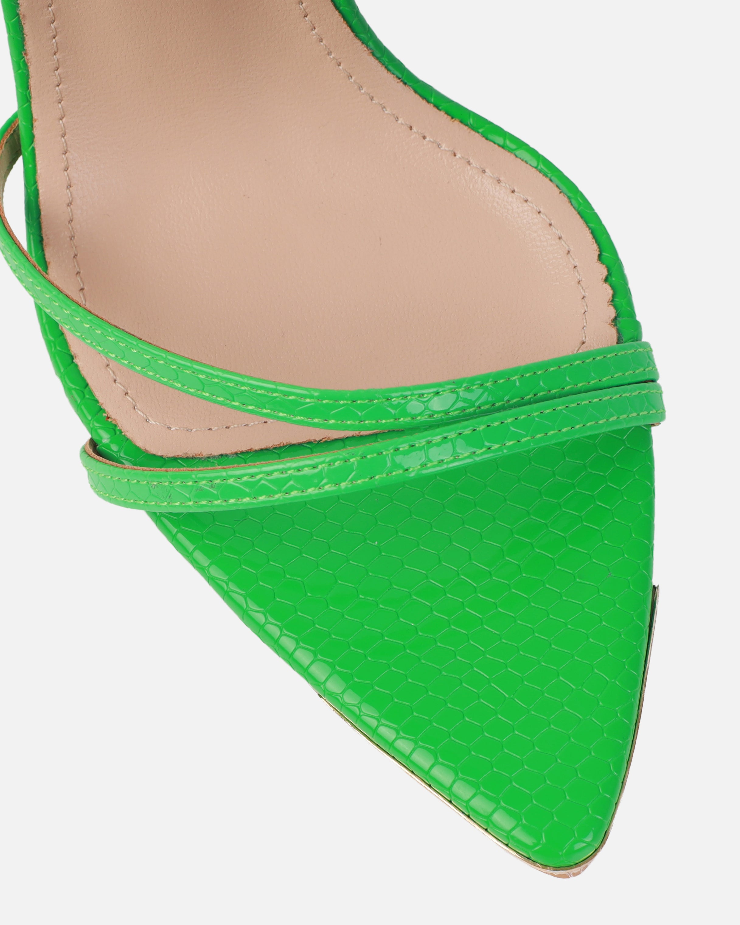 Mary Bedford Rubi Green Faux Snake Print Strappy Stiletto Heels | SIMMI London