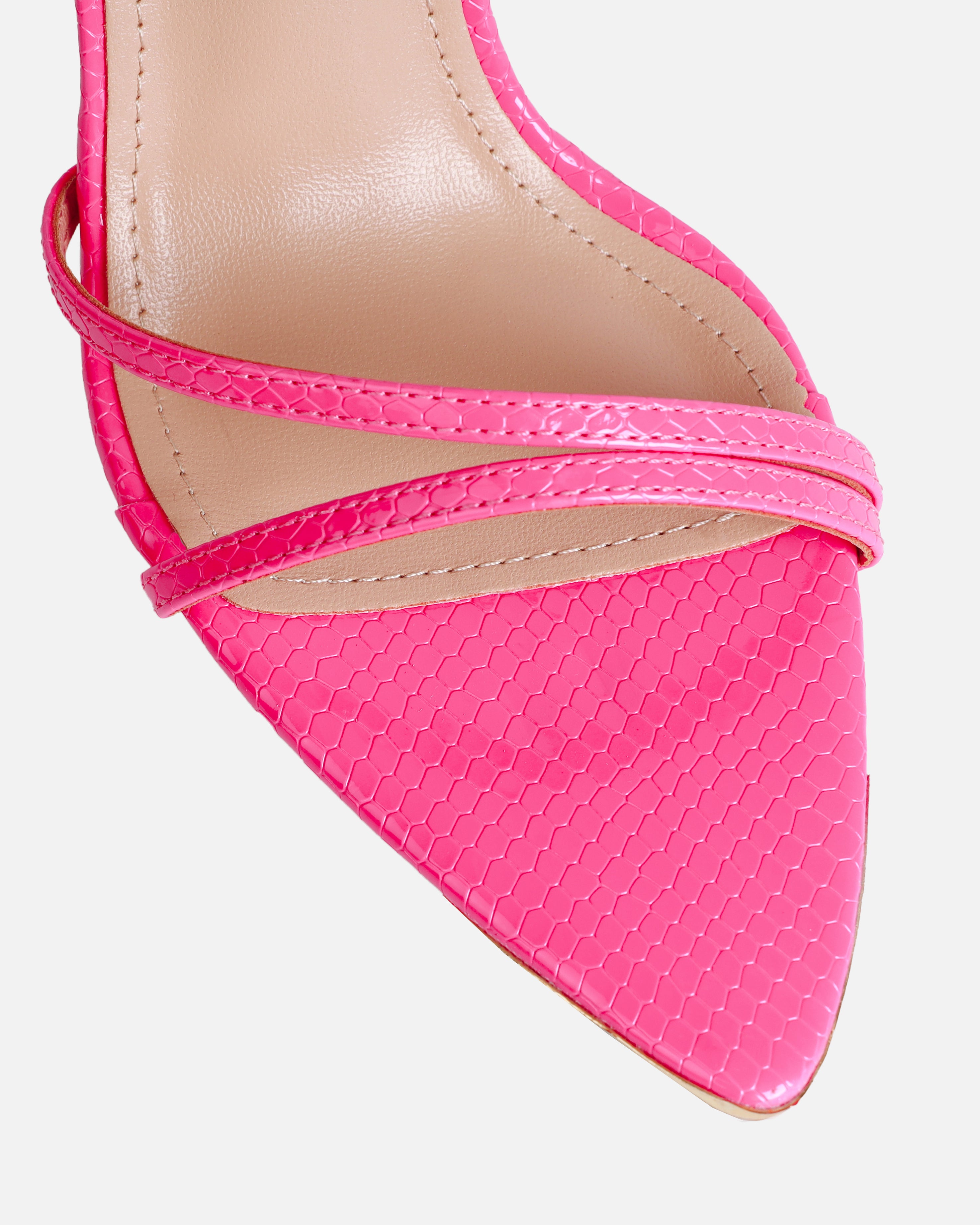 Rubi Pink Faux Snake Print Strappy Stiletto Heels | SIMMI London