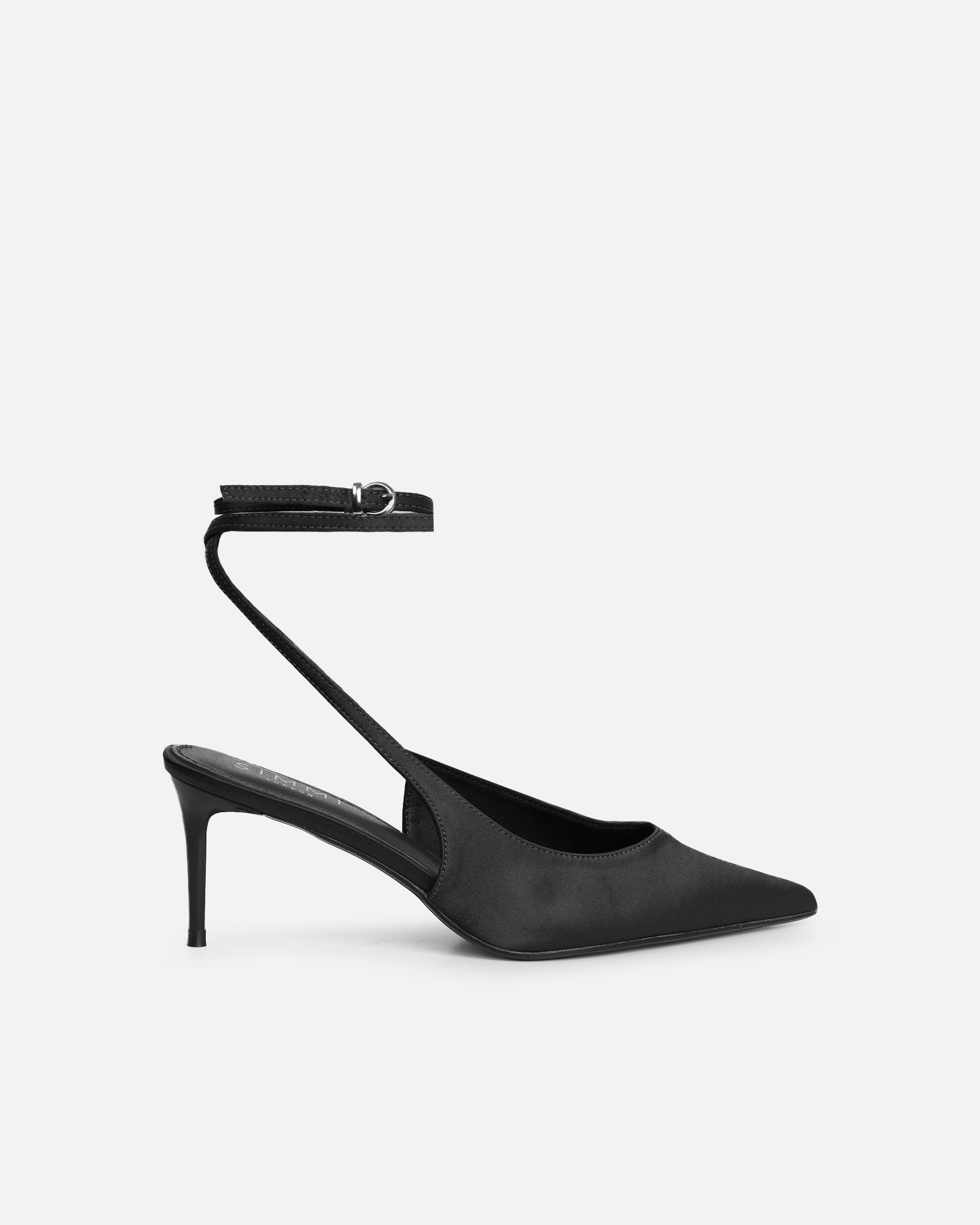 Sonika Black Satin Strappy Slingback Court Shoes | SIMMI London