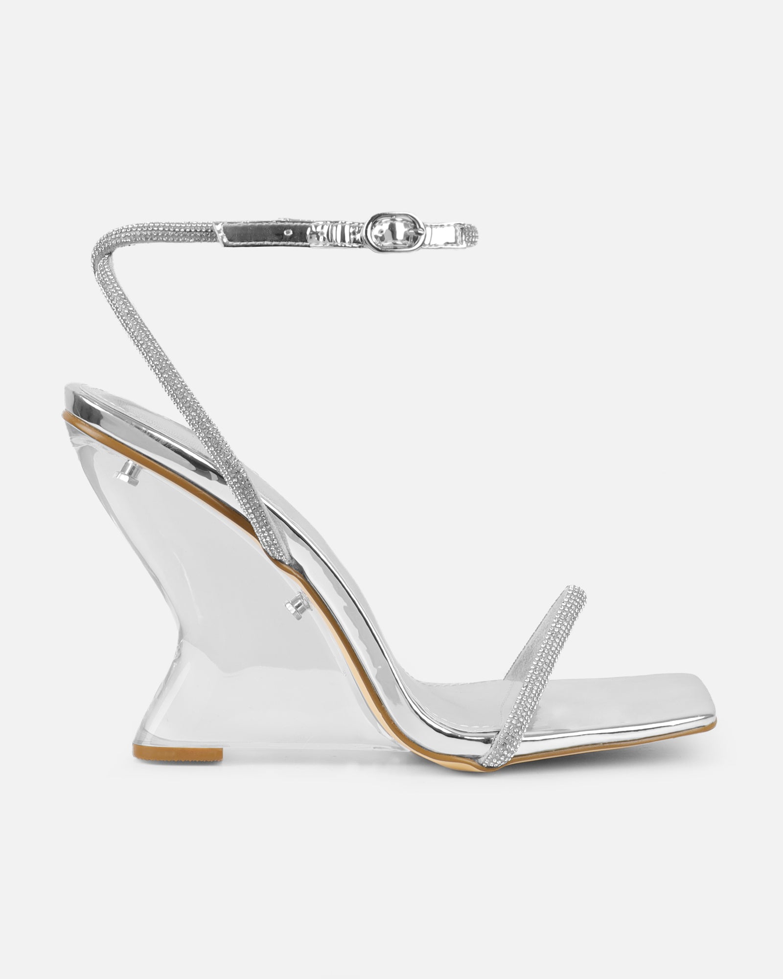 Salina Silver Clear Diamante Wedge Sandals | SIMMI London