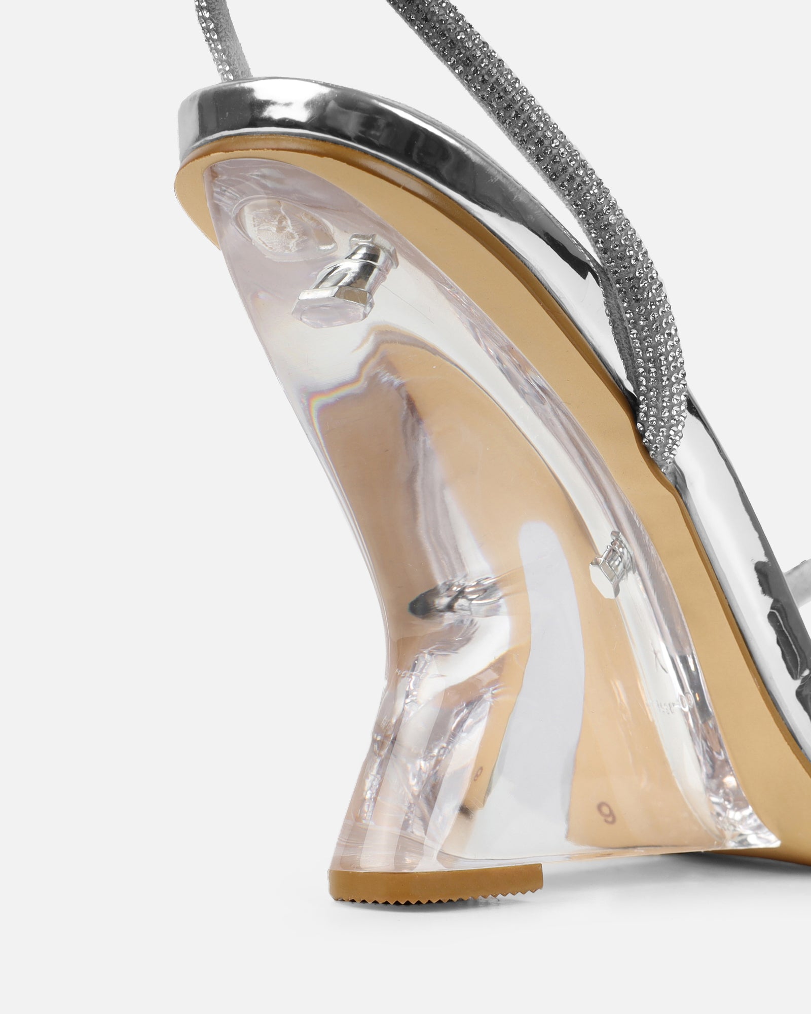 Salina Silver Clear Diamante Wedge Sandals | SIMMI London
