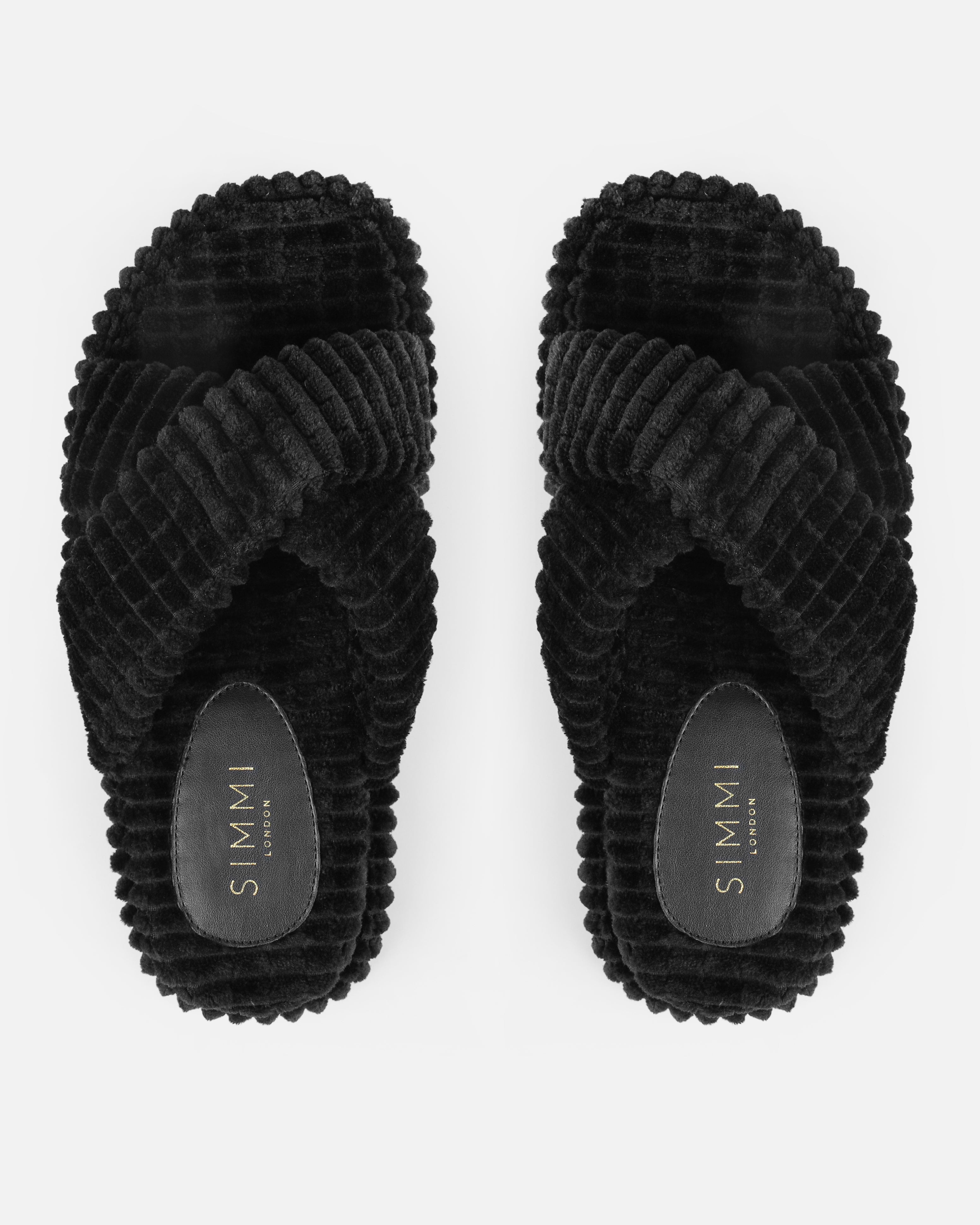 Salty Black Cross Strap Towelling Flat Slides | SIMMI London