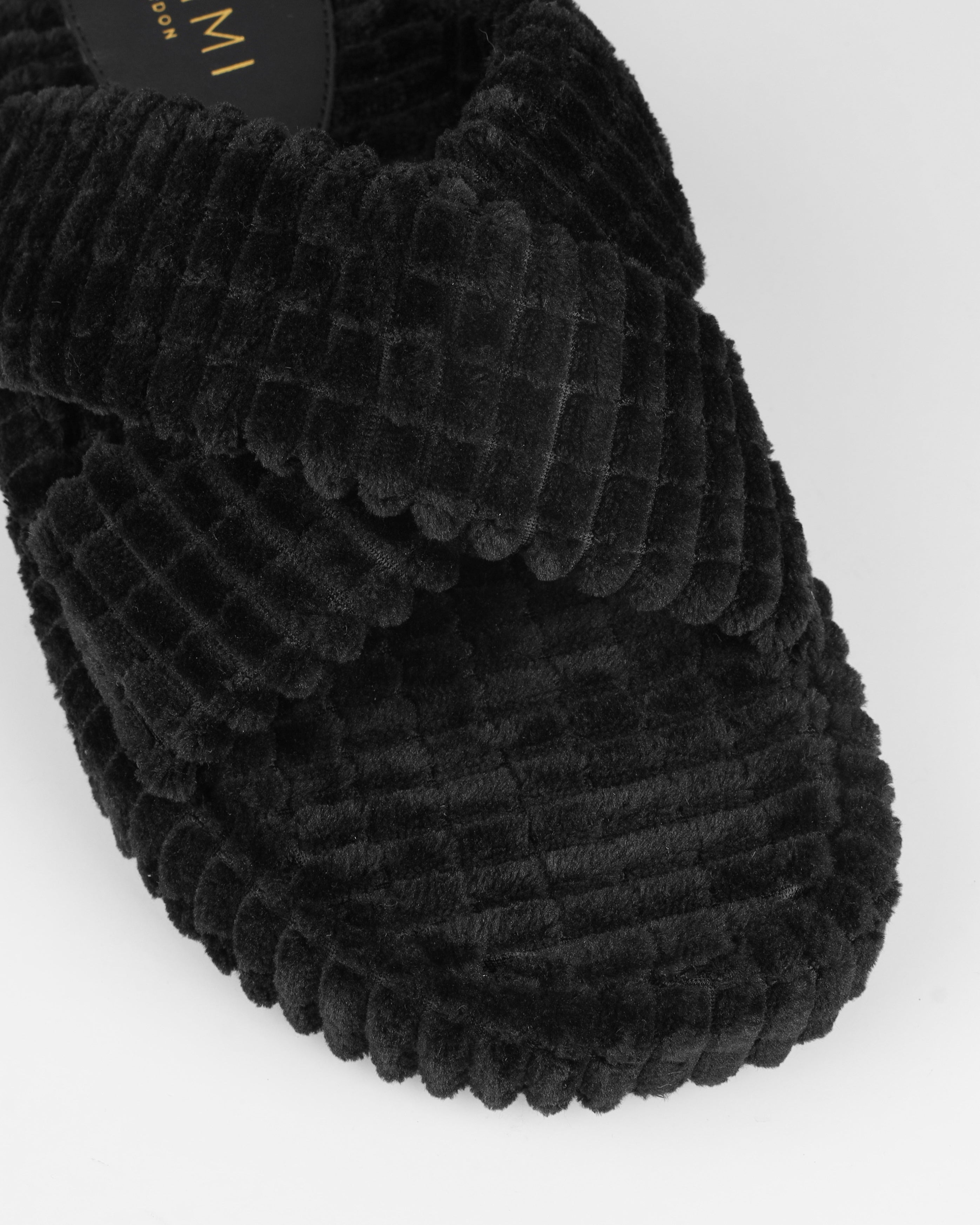 Salty Black Cross Strap Towelling Flat Slides | SIMMI London