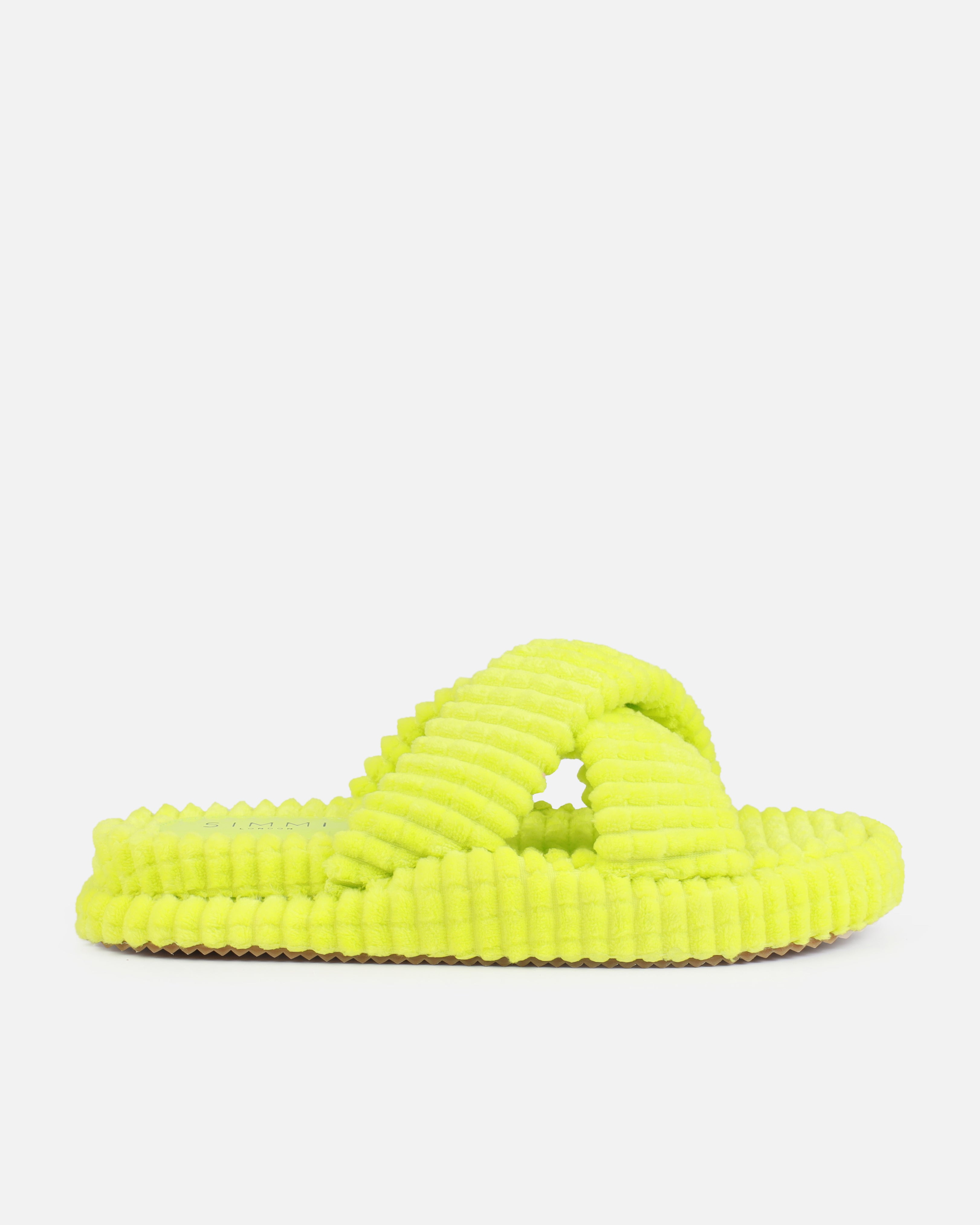 Salty Lime Green Cross Strap Towelling Flat Slides | SIMMI London