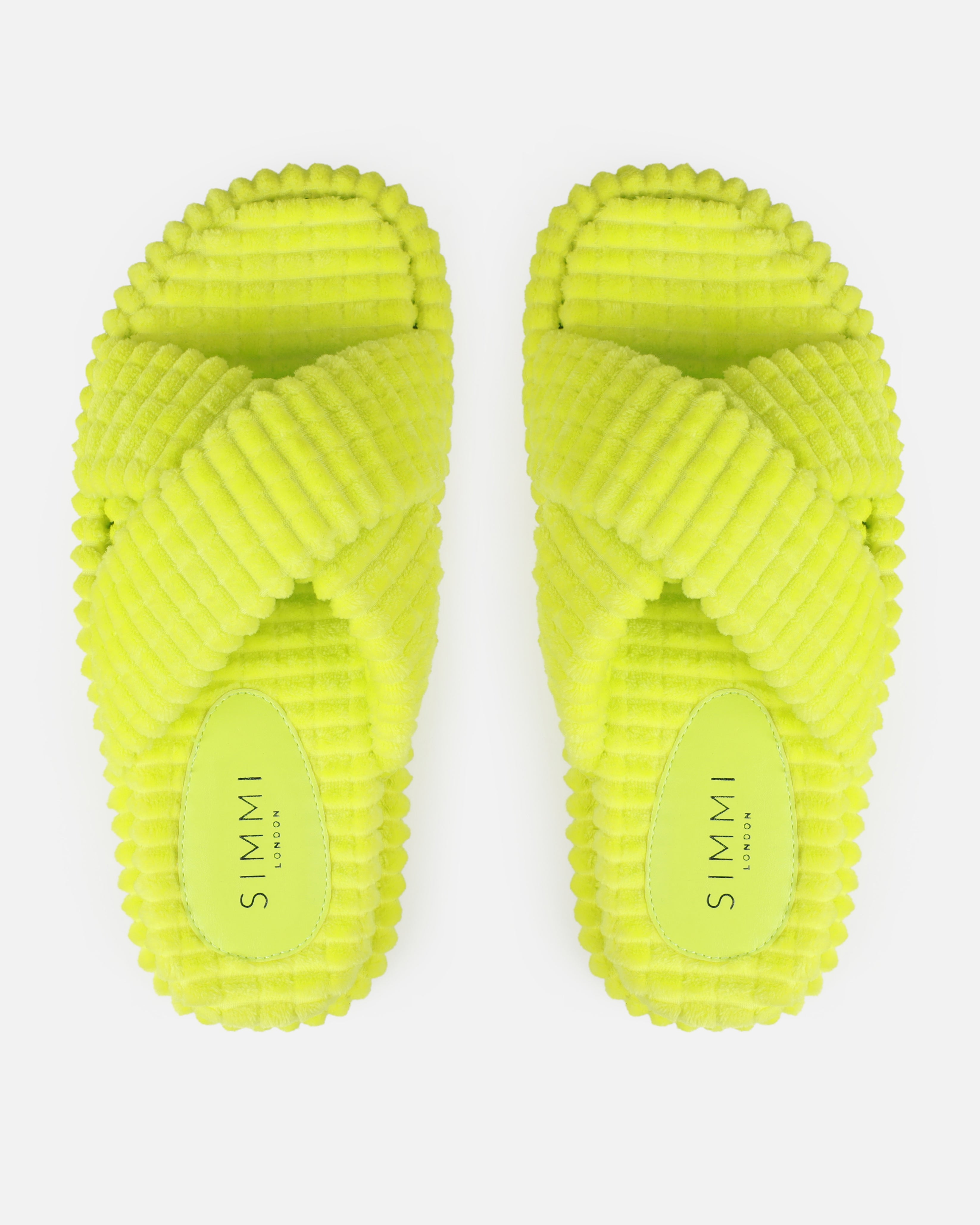 Salty Lime Green Cross Strap Towelling Flat Slides | SIMMI London