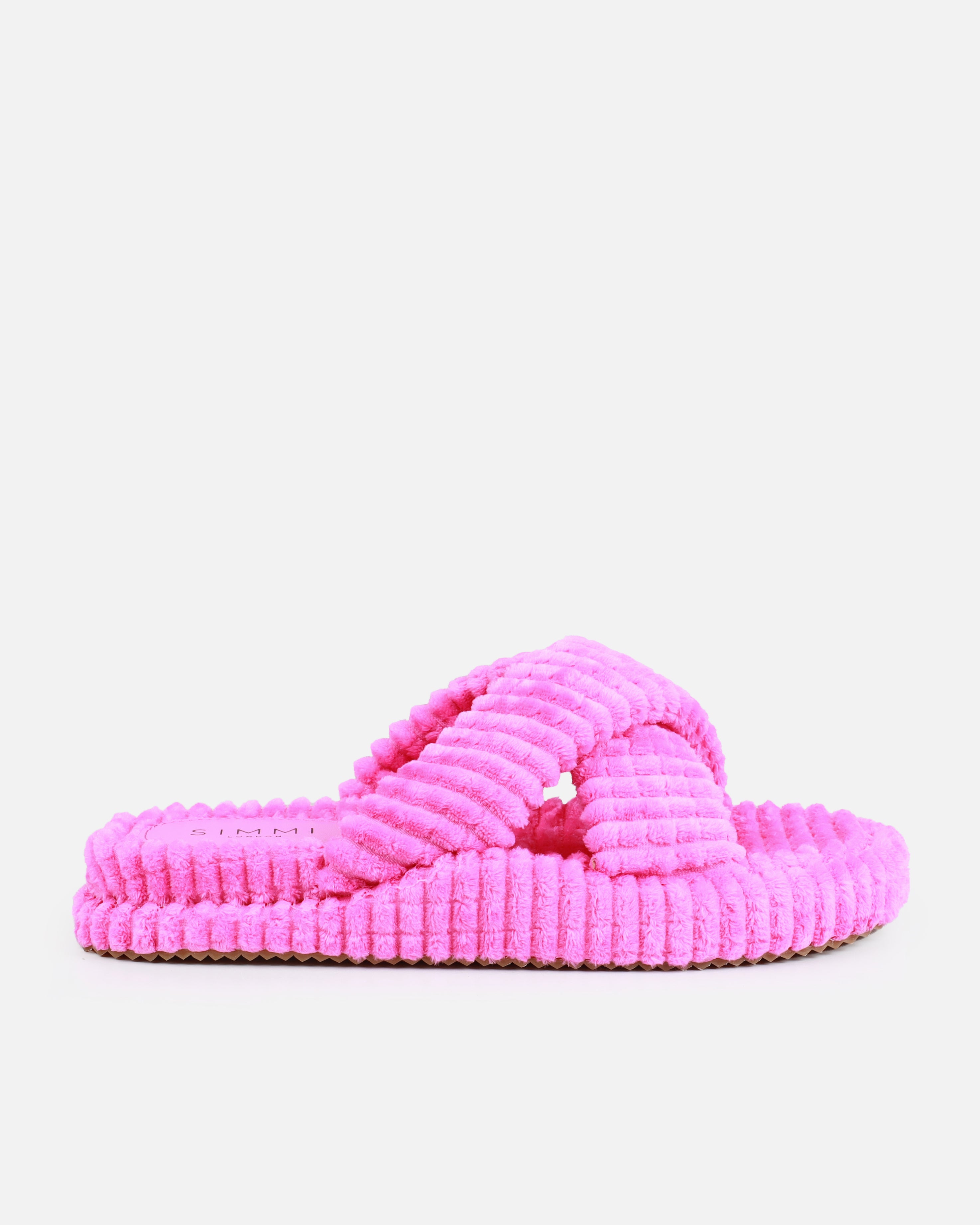 Salty Pink Cross Strap Towelling Flat Slides | SIMMI London
