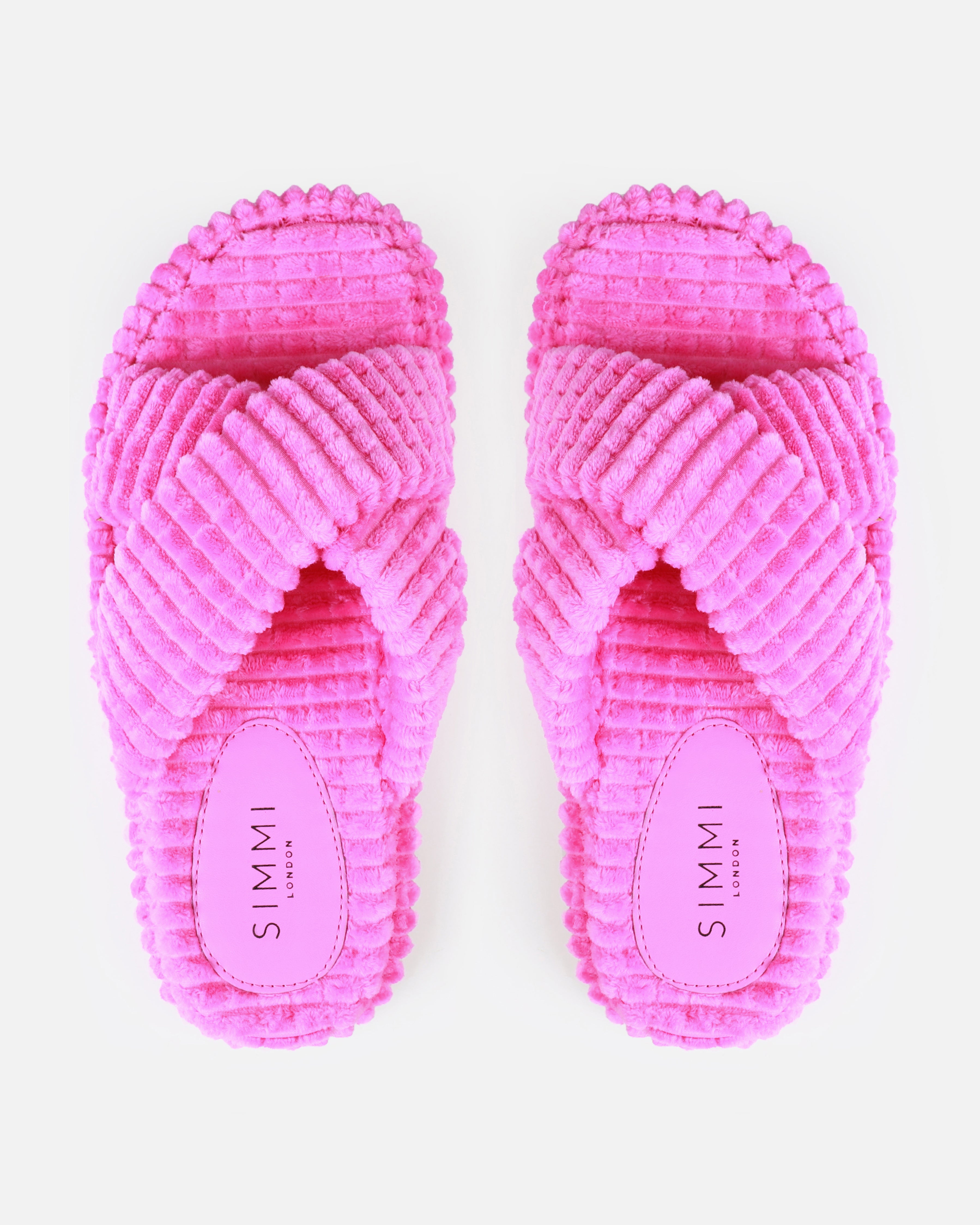 Salty Pink Cross Strap Towelling Flat Slides | SIMMI London