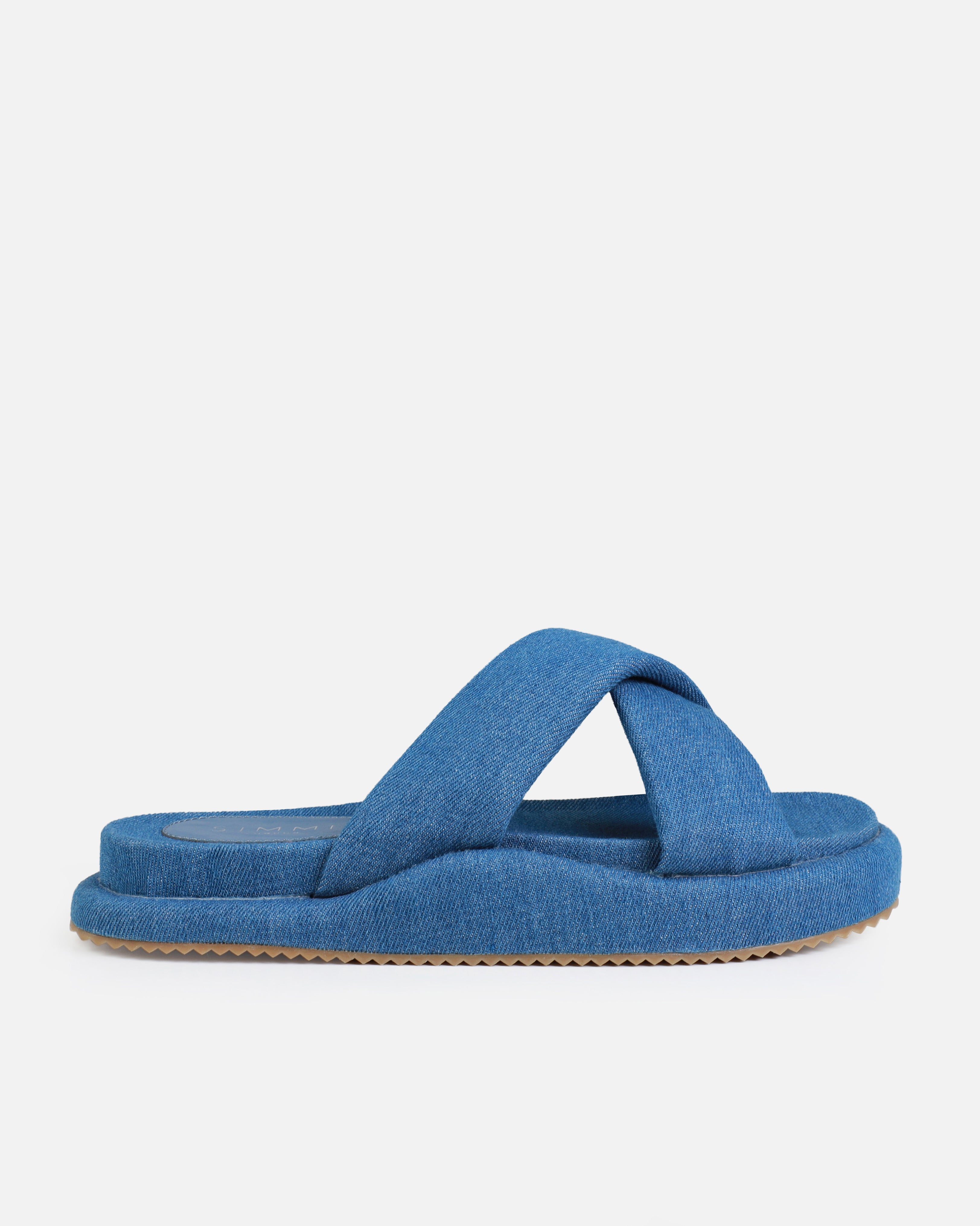Forest Blue Denim Crossover Flat Sandals | SIMMI London