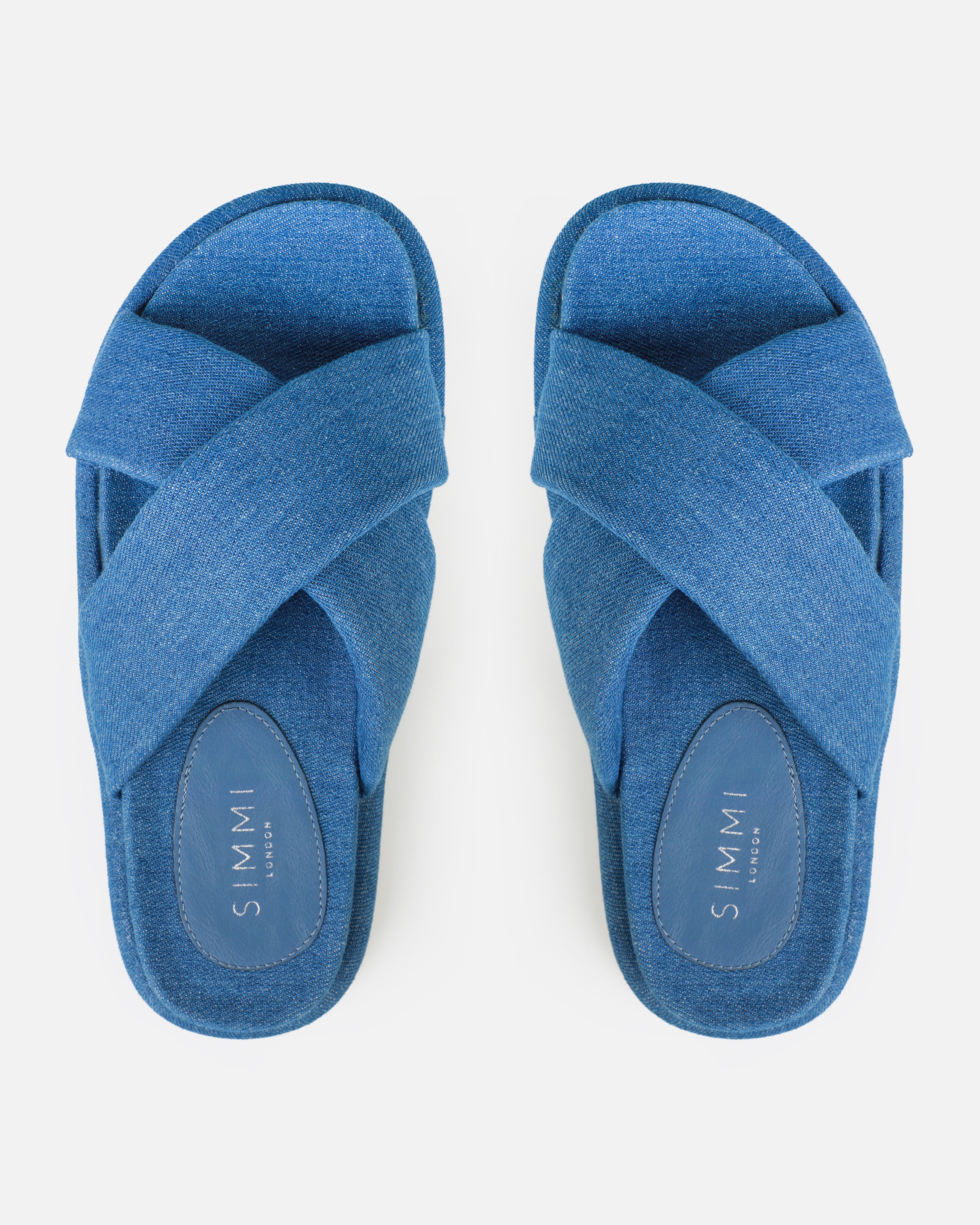 Forest Blue Denim Crossover Flat Sandals | SIMMI London