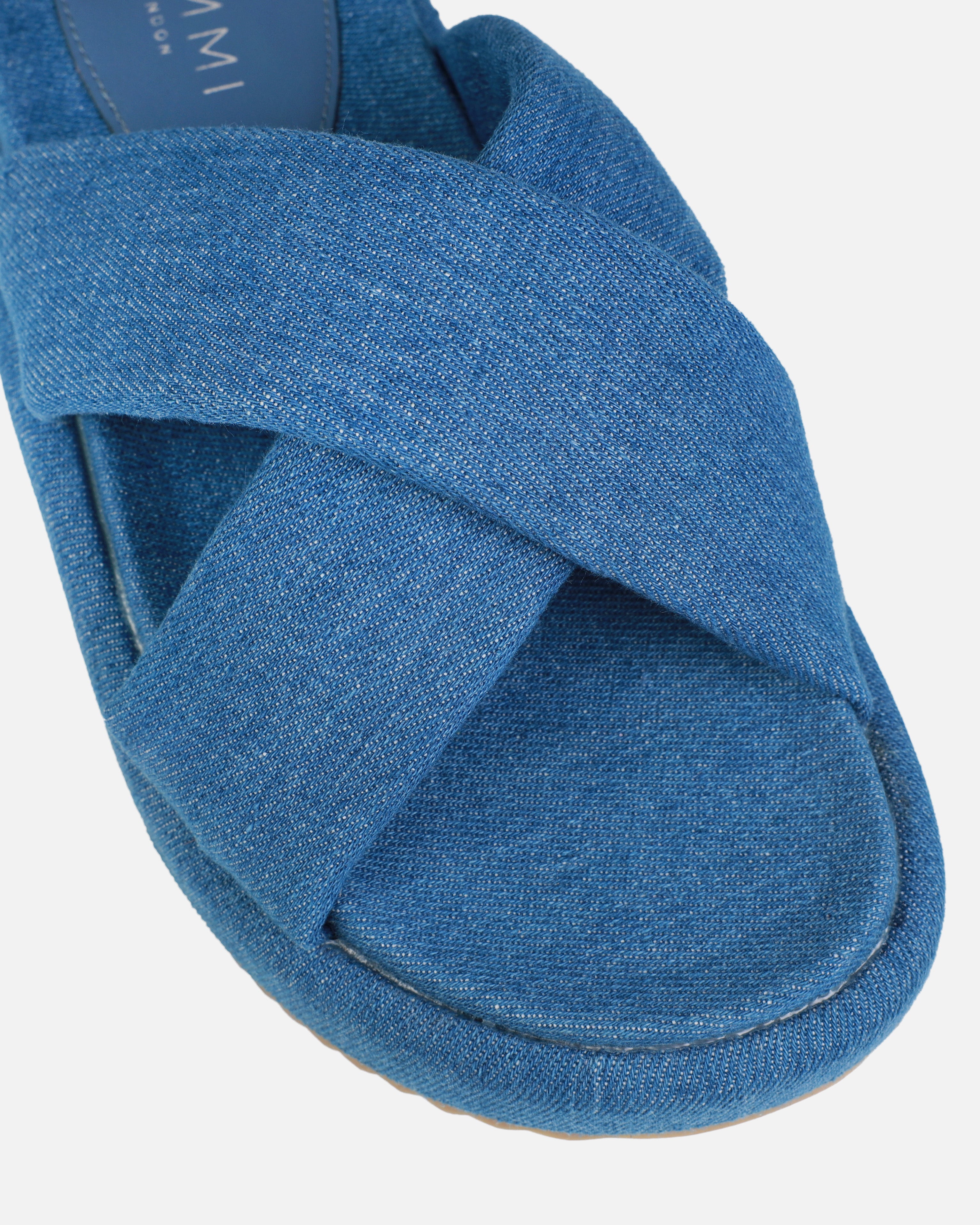 Forest Blue Denim Crossover Flat Sandals | SIMMI London