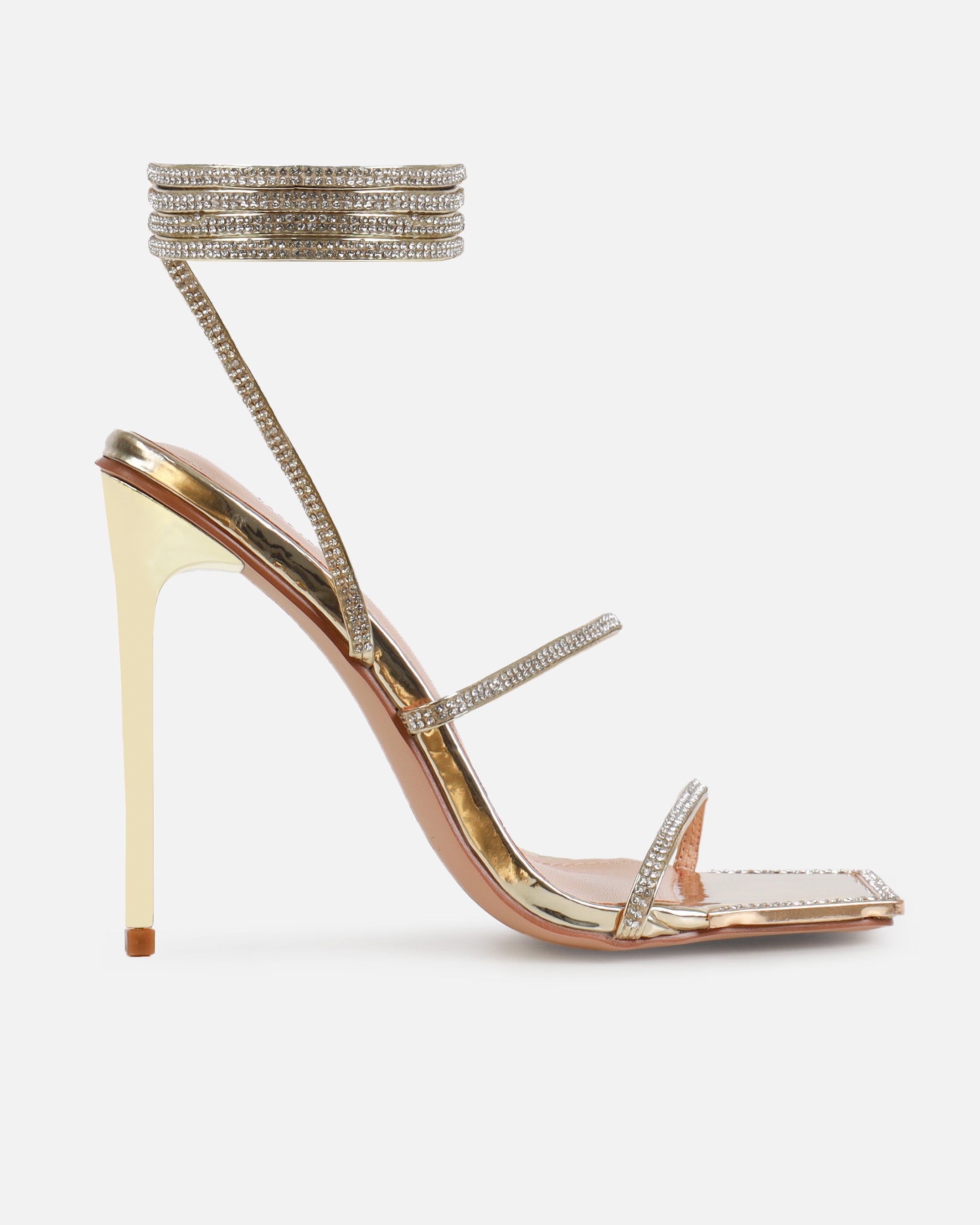 Ignite Light Gold Diamante Lace Up Stiletto Heels | SIMMI London