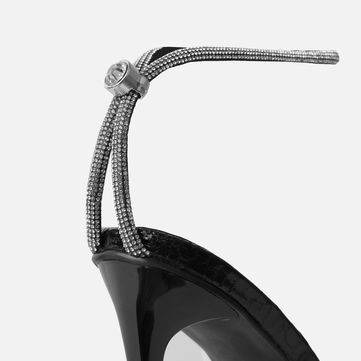 Sammi Black Faux Snake Print Diamante Toggle Stiletto Heels | SIMMI London