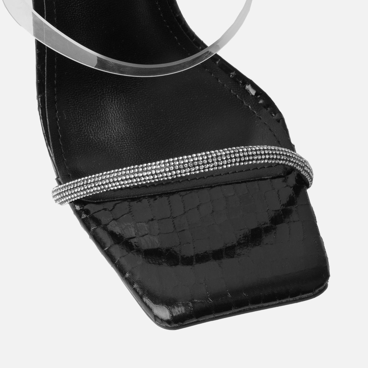 Sammi Black Faux Snake Print Diamante Toggle Stiletto Heels | SIMMI London