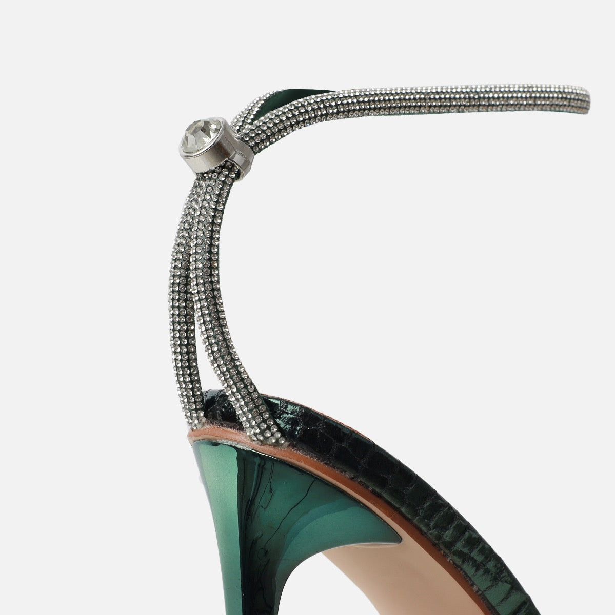 Sammi Green Faux Snake Print Clear Diamante Toggle Stiletto Heels | SIMMI London