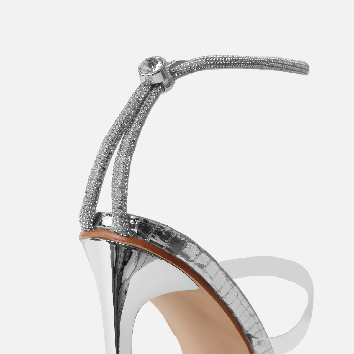 Sammi Silver Faux Snake Print Diamante Toggle Stiletto Heels | SIMMI London