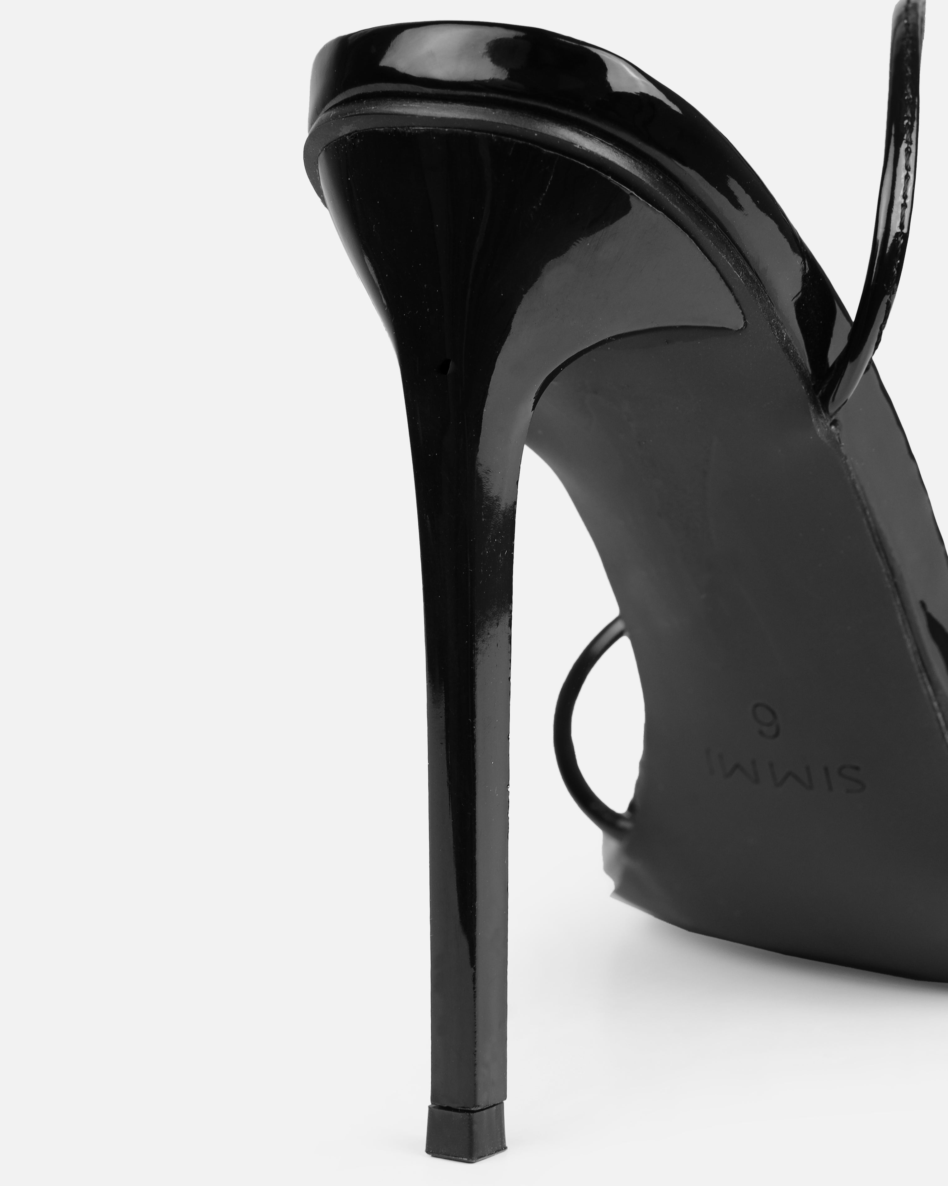 Heiti Black Patent Diamante Heart Lace Up Heels | SIMMI London