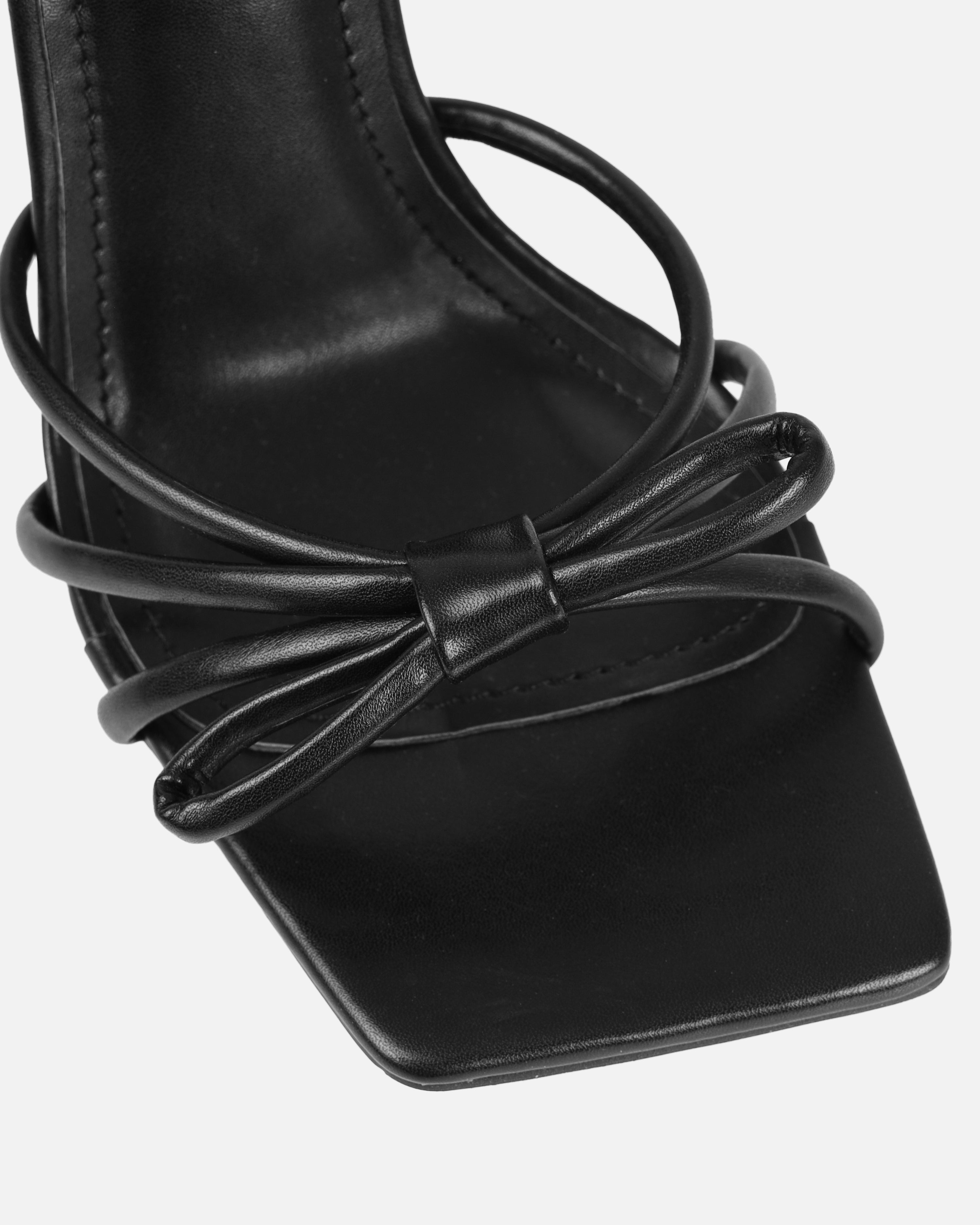 Sita Black Square Toe Bow Stiletto Heels | SIMMI London