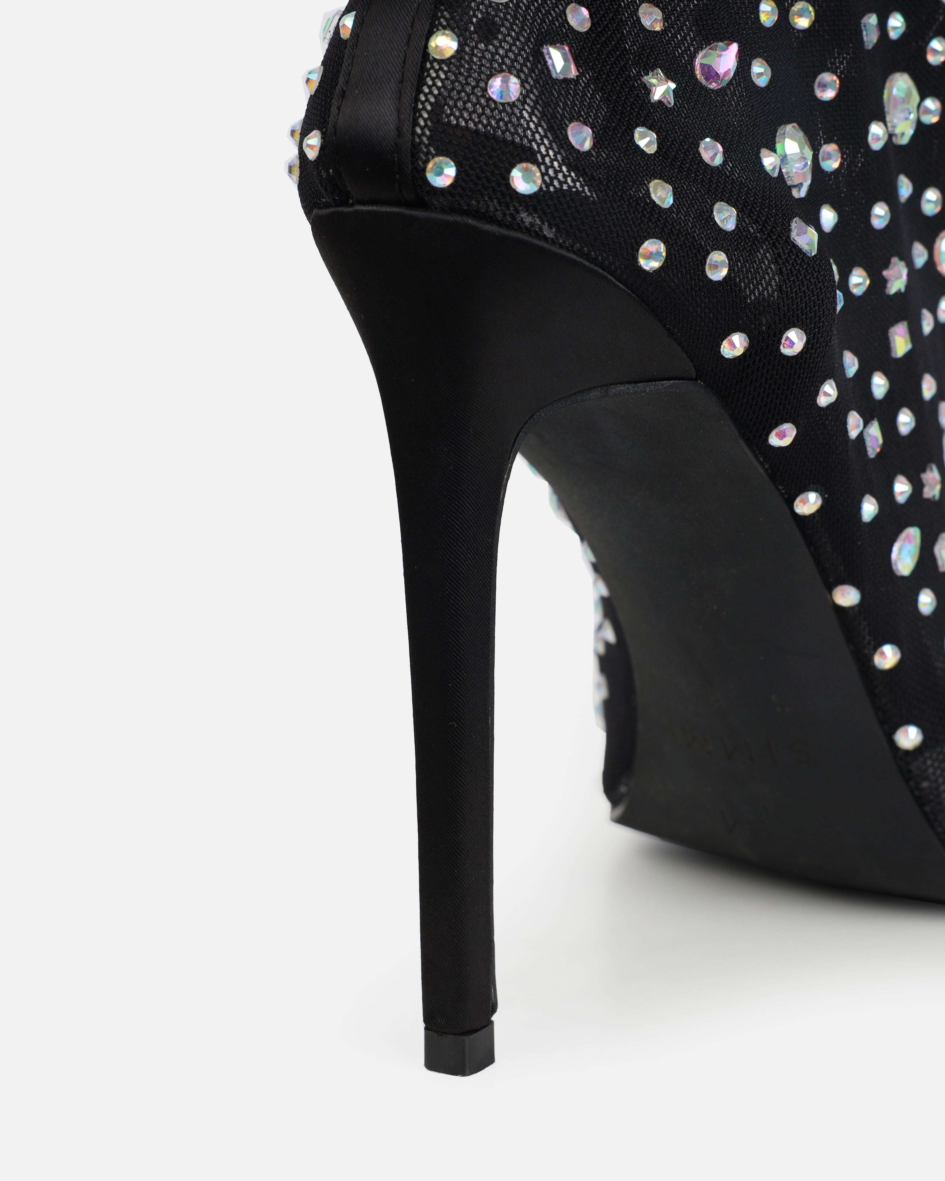 Sparki Black Mesh Diamante Stiletto Heels | SIMMI London